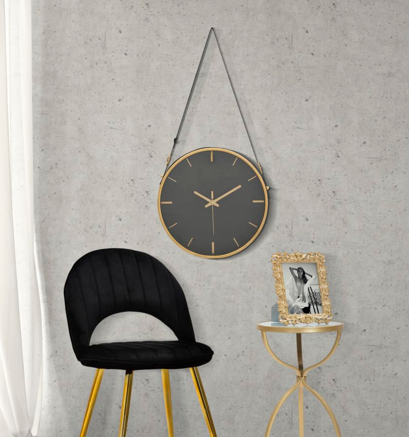 Relógio de Parede – Preto e Dourado – Ferro, MDF