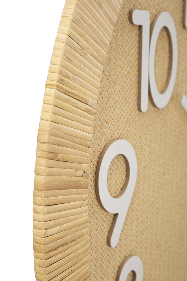 Relógio de Parede Redondo – Natural/Branco – MDF e Rattan