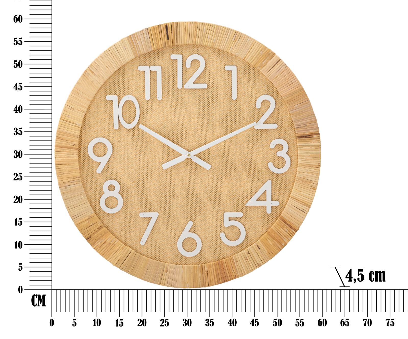 Relógio de Parede Redondo – Natural/Branco – MDF e Rattan