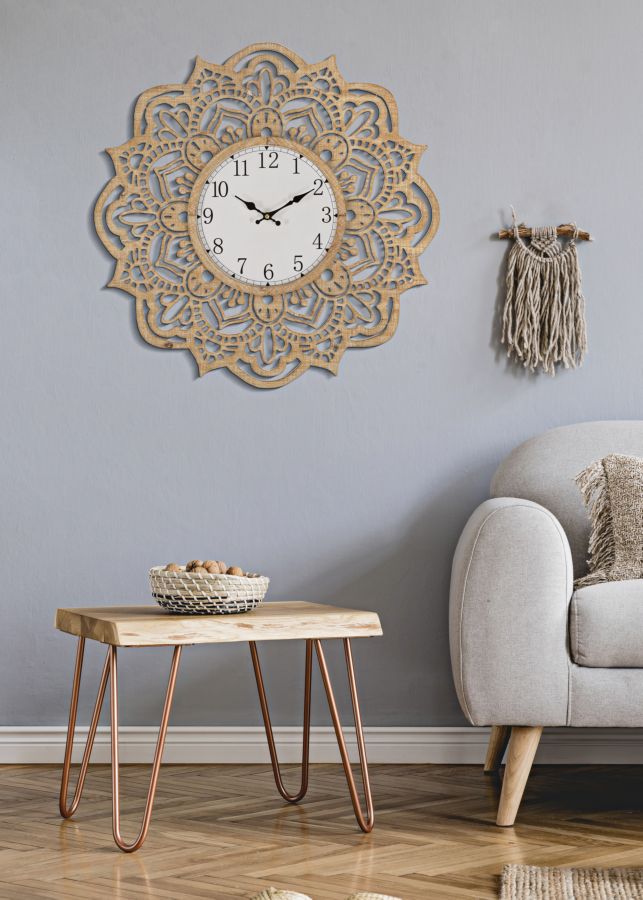 Relógio de Parede – Natural/Branco – MDF