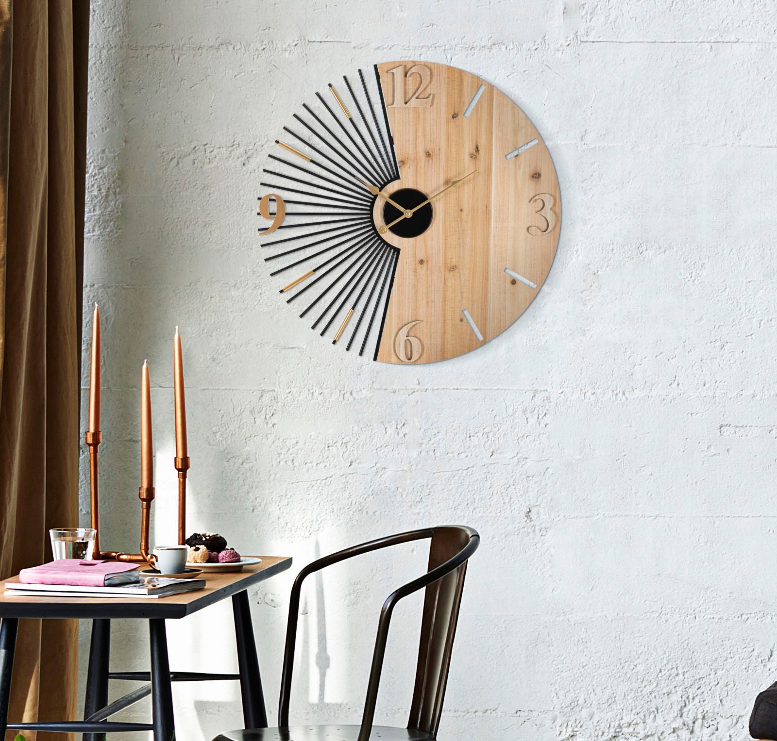 Relógio de Parede Redondo – Multicolor – Metal e Madeira MDF