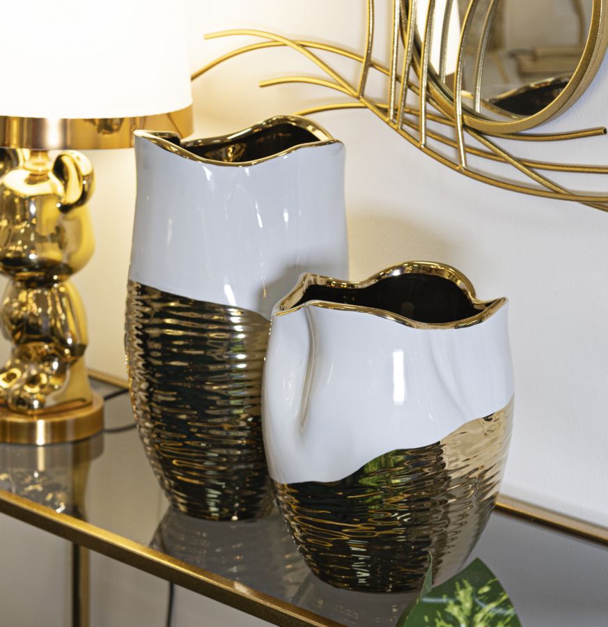 Vaso Cerâmico GLAM – Branco e Dourado