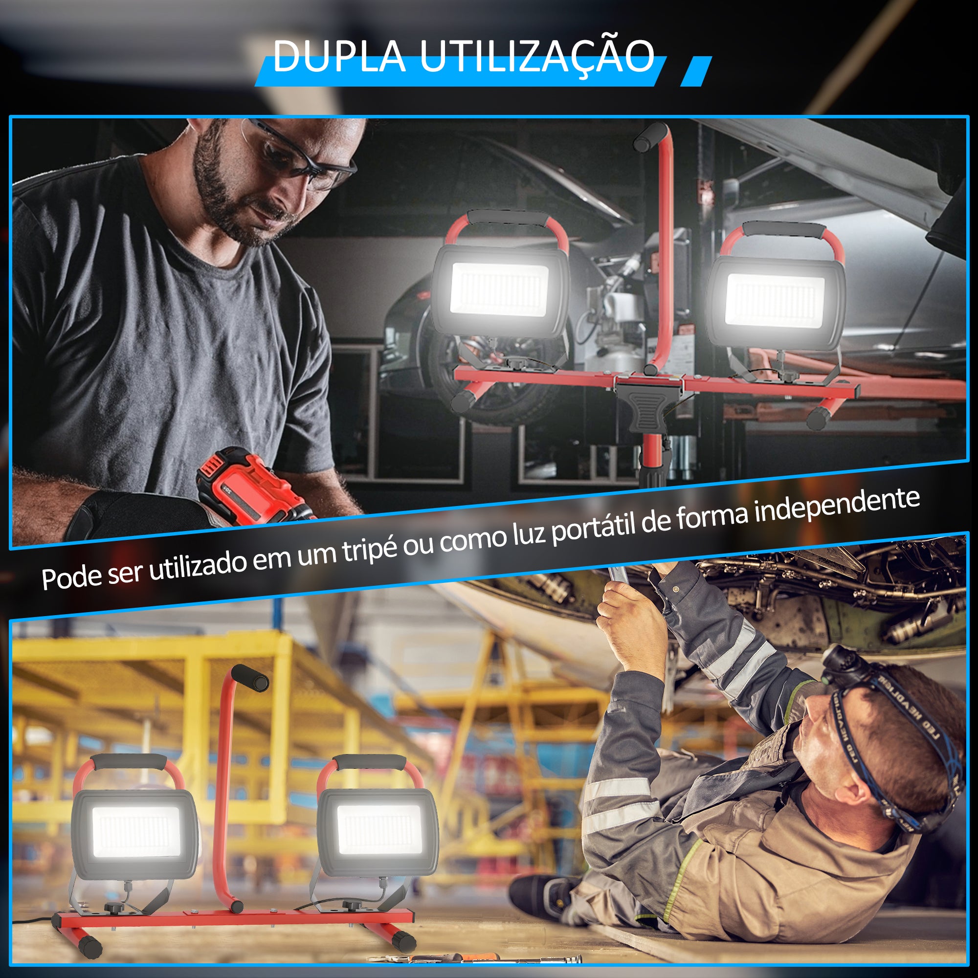 Projetor LED Duplo – 77x68x170 cm – Vermelho – Alumínio e metal