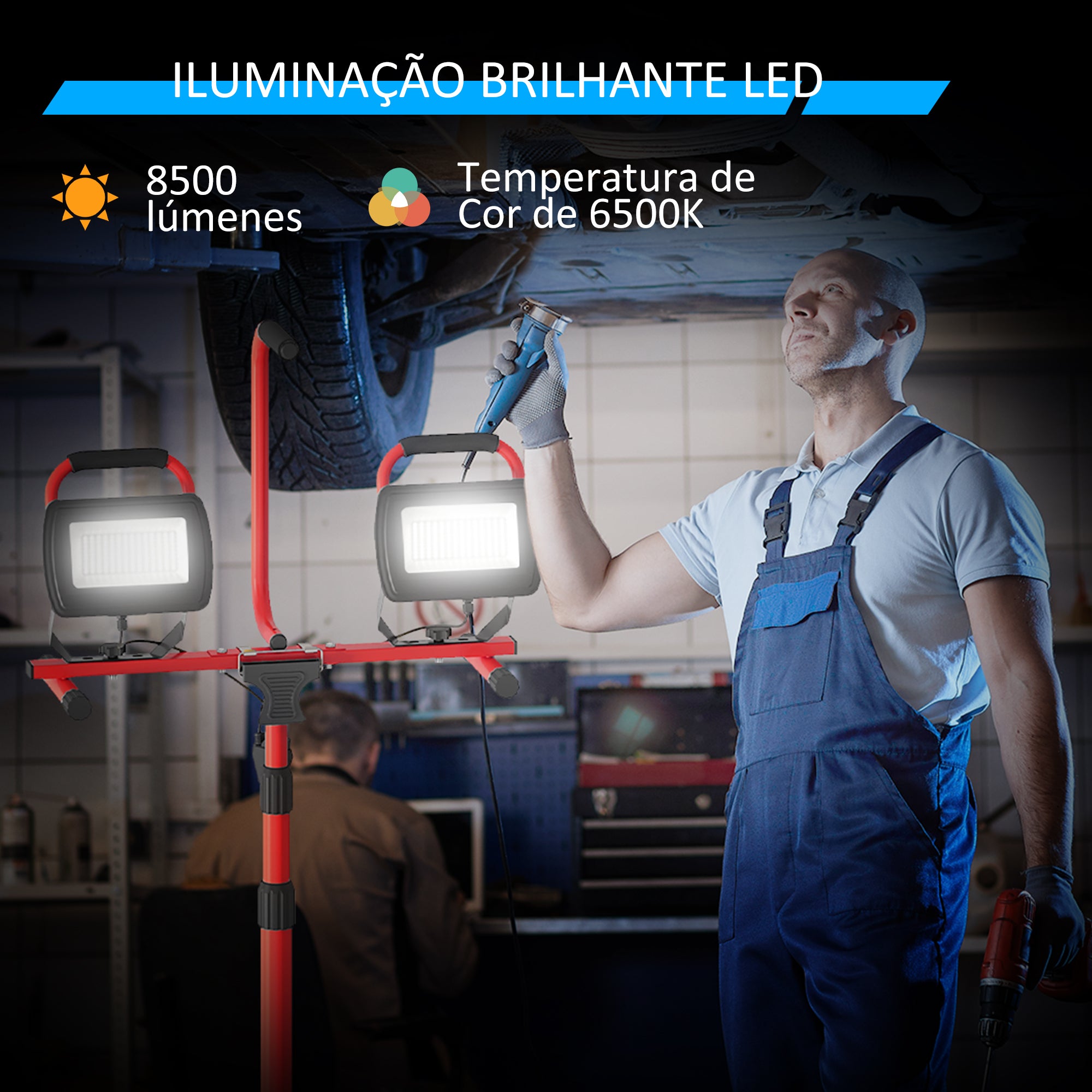 Projetor LED Duplo – 77x68x170 cm – Vermelho – Alumínio e metal