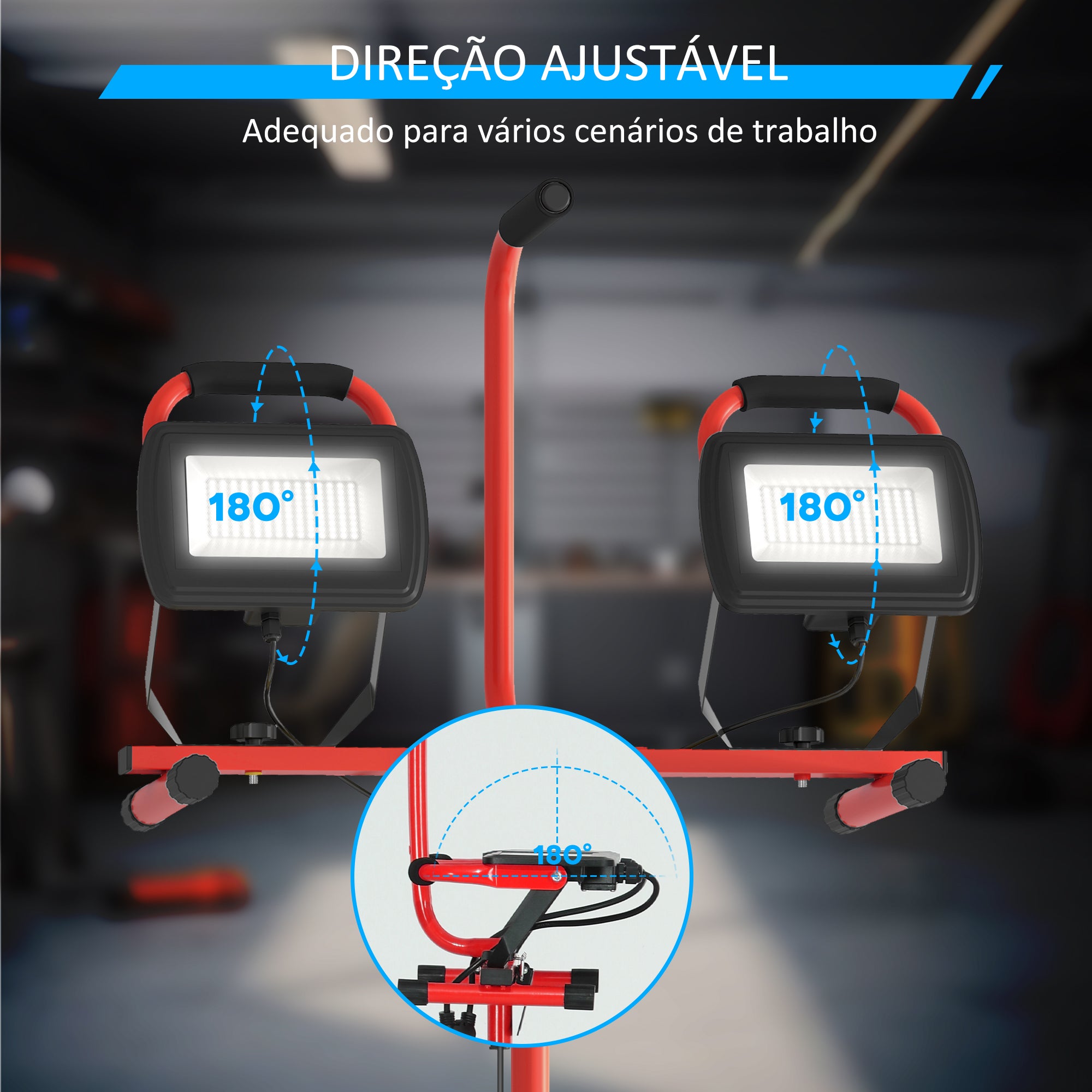 Projetor LED Duplo – 77x68x170 cm – Vermelho – Alumínio e metal