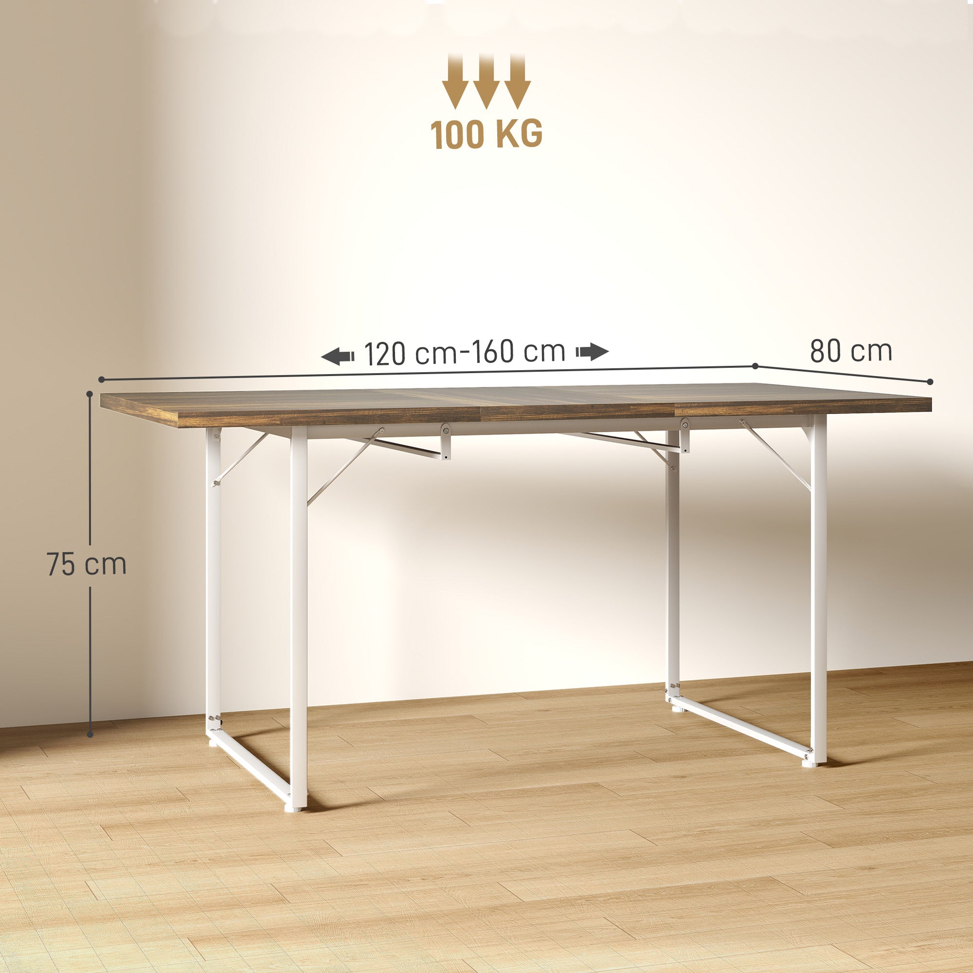 Mesa de Refeição Extensível 120-160x80x75 cm Branco e Madeira