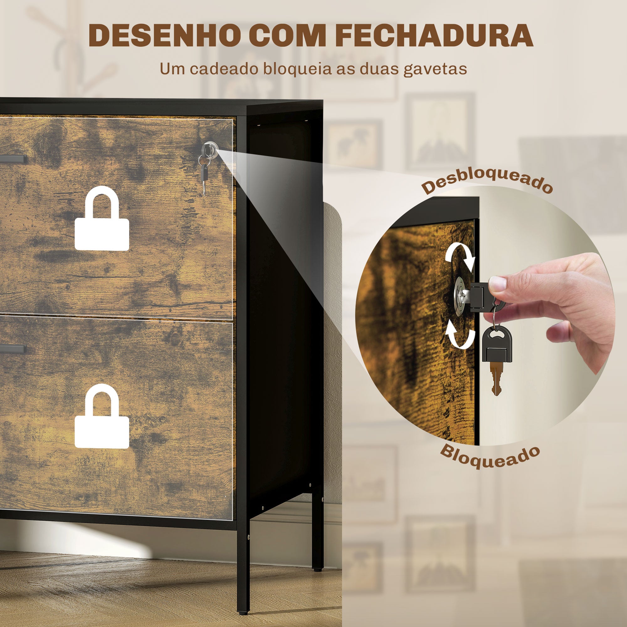 Móvel Arquivo para Escritório 80x39x73,5 cm Preto e Marrom