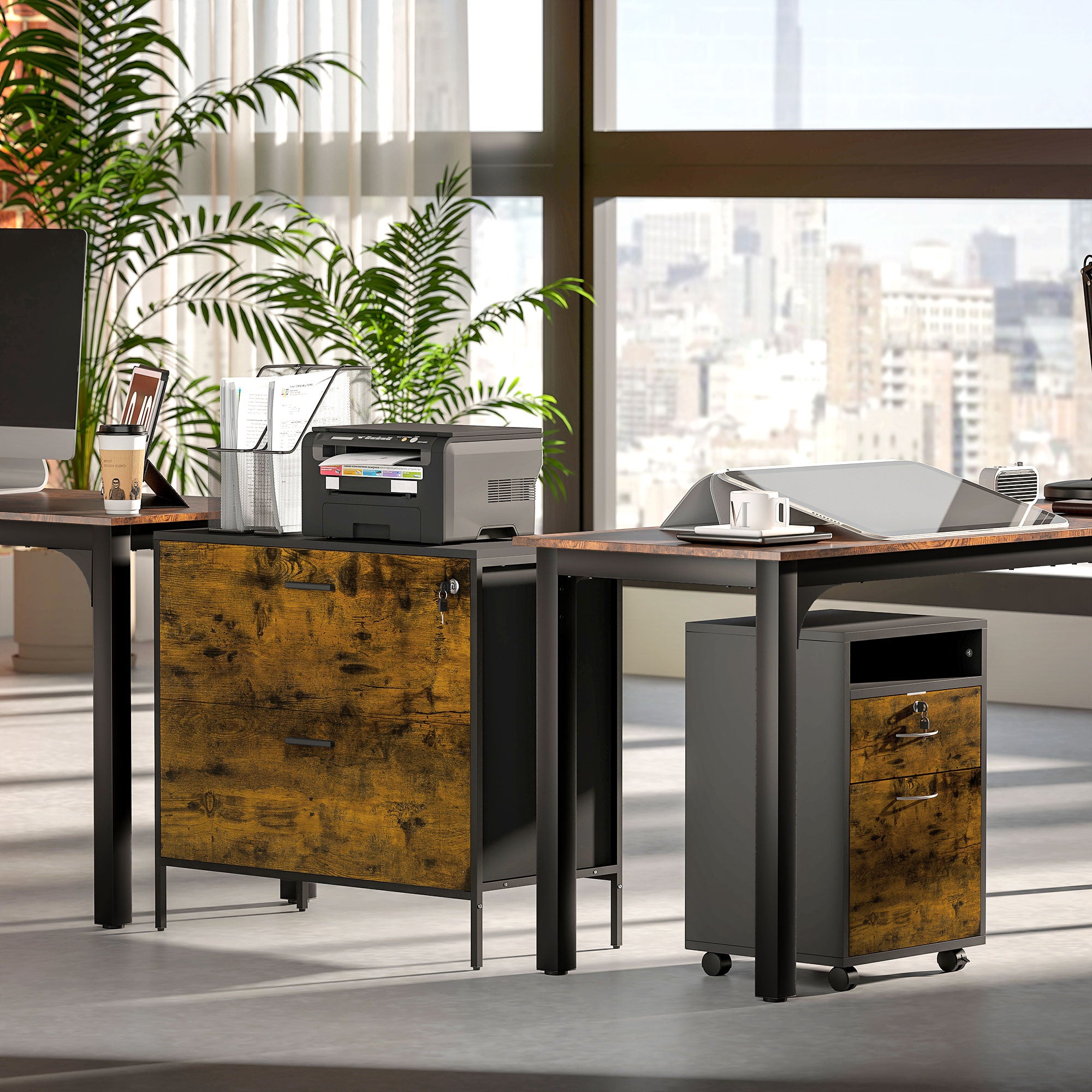 Móvel Arquivo para Escritório 80x39x73,5 cm Preto e Marrom