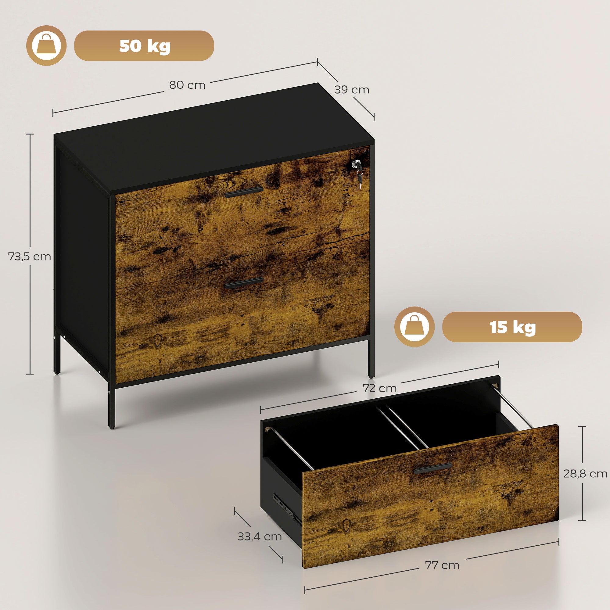 Móvel Arquivo para Escritório 80x39x73,5 cm Preto e Marrom