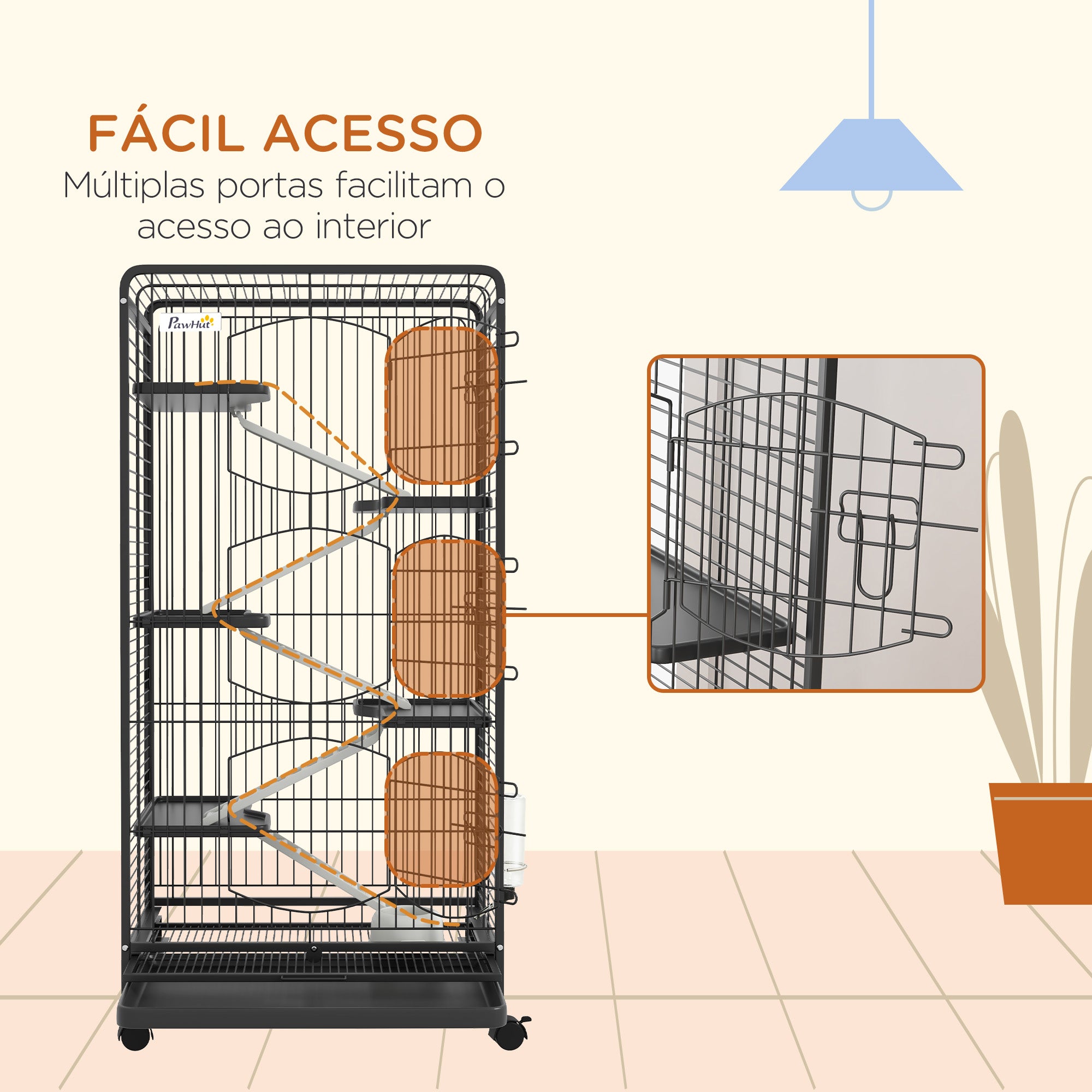 Gaiola para Pequenos Animais 6 Níveis Preto 64x43,5x131 cm