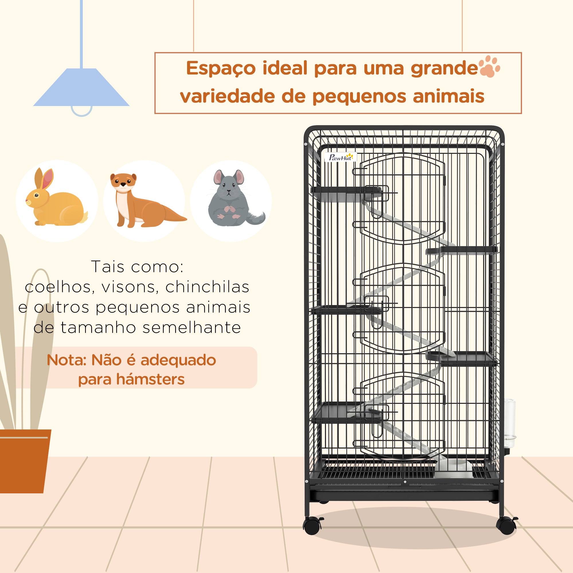 Gaiola para Pequenos Animais 6 Níveis Preto 64x43,5x131 cm