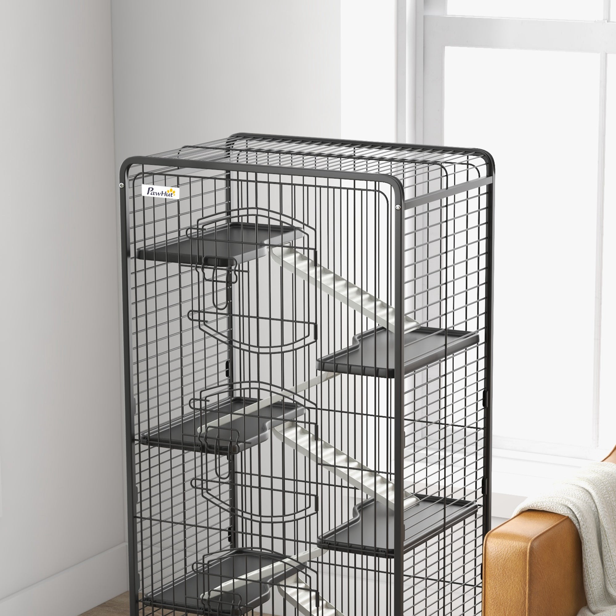 Gaiola para Pequenos Animais 6 Níveis Preto 64x43,5x131 cm