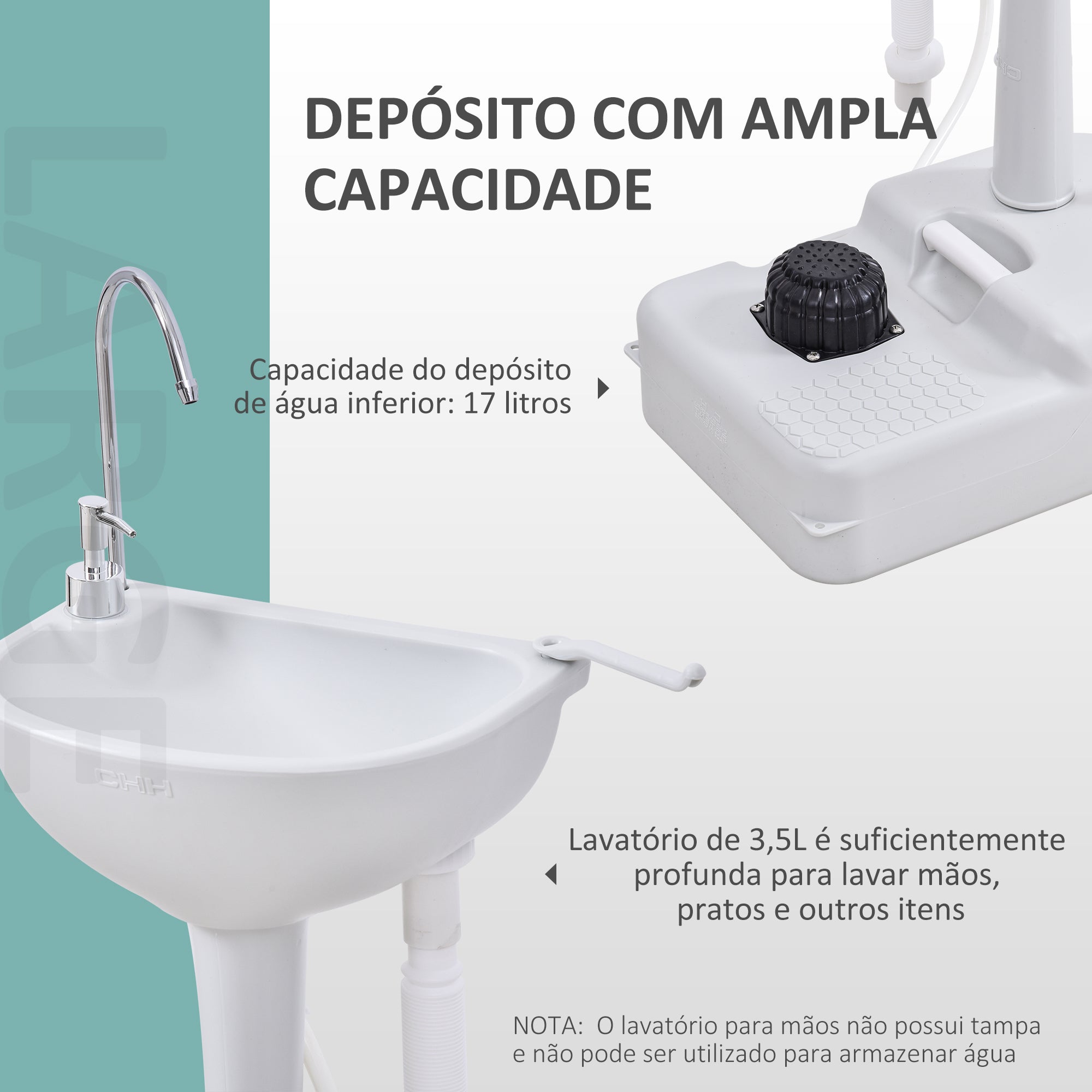 Lavatório Portátil para Atividades ao Ar Livre 51x33,5x103 cm - Cinza Claro
