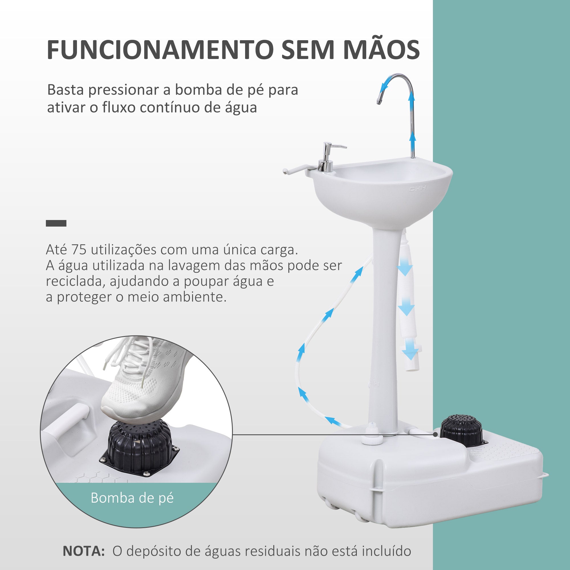 Lavatório Portátil para Atividades ao Ar Livre 51x33,5x103 cm - Cinza Claro