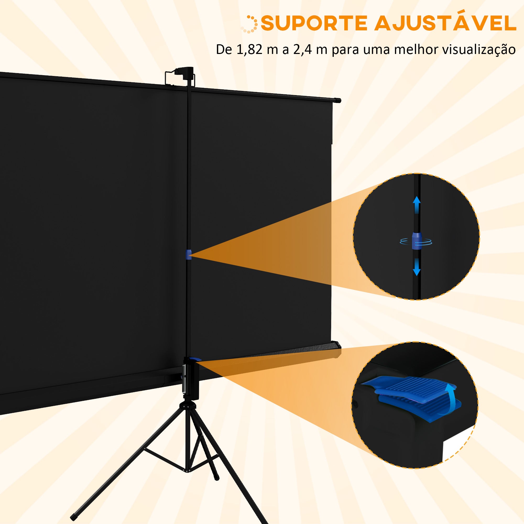 Tela de Projeção Manual – 200x8x118 cm – Branco e Preto – Plástico