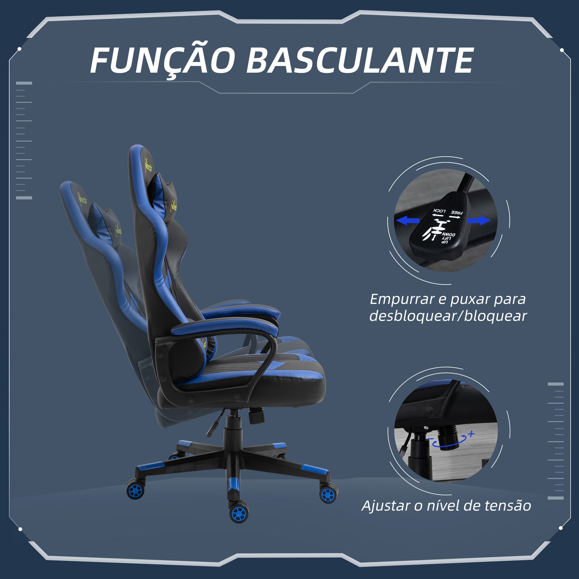 Cadeira Ergonómica Gaming Azul 61x70x121-129 cm
