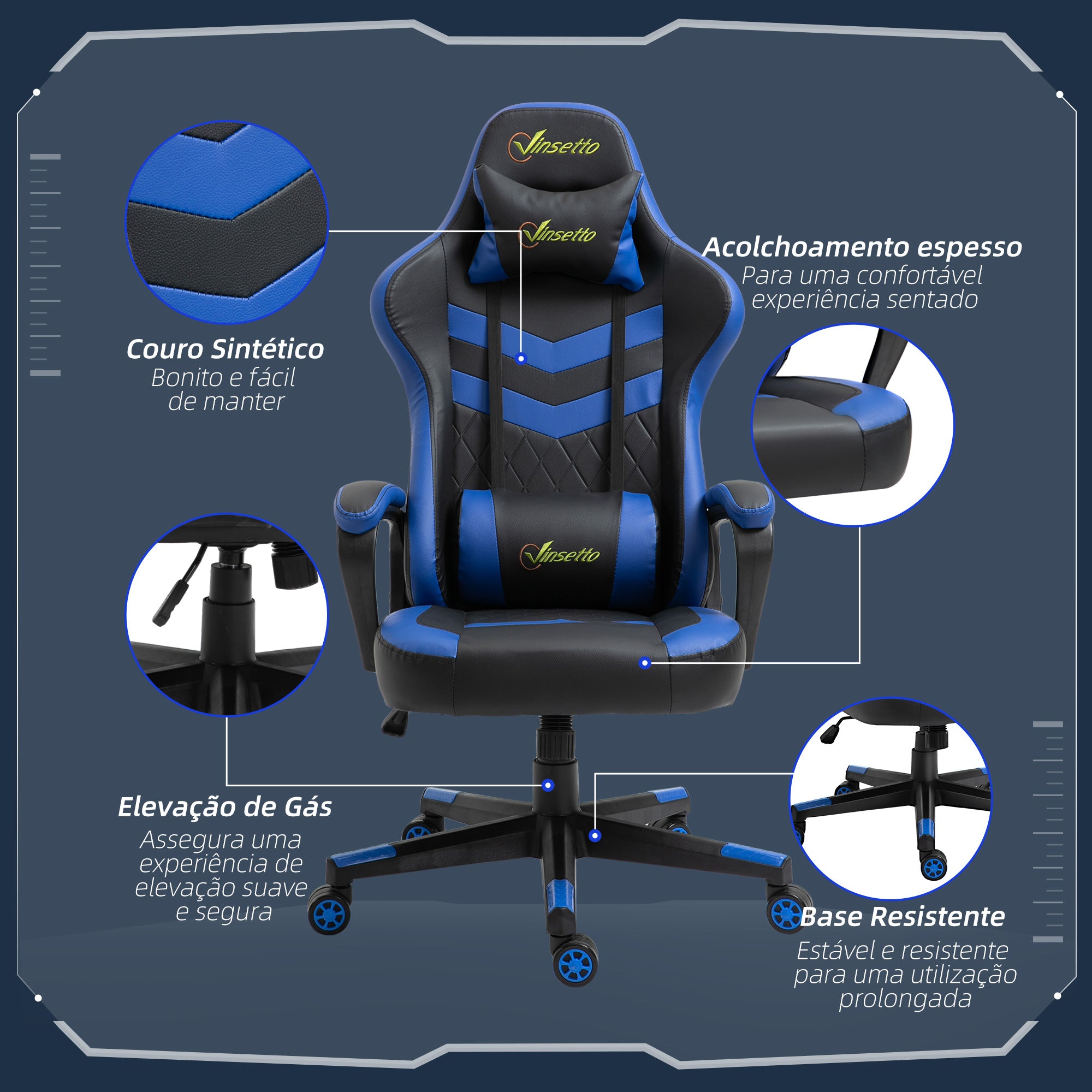Cadeira Ergonómica Gaming Azul 61x70x121-129 cm