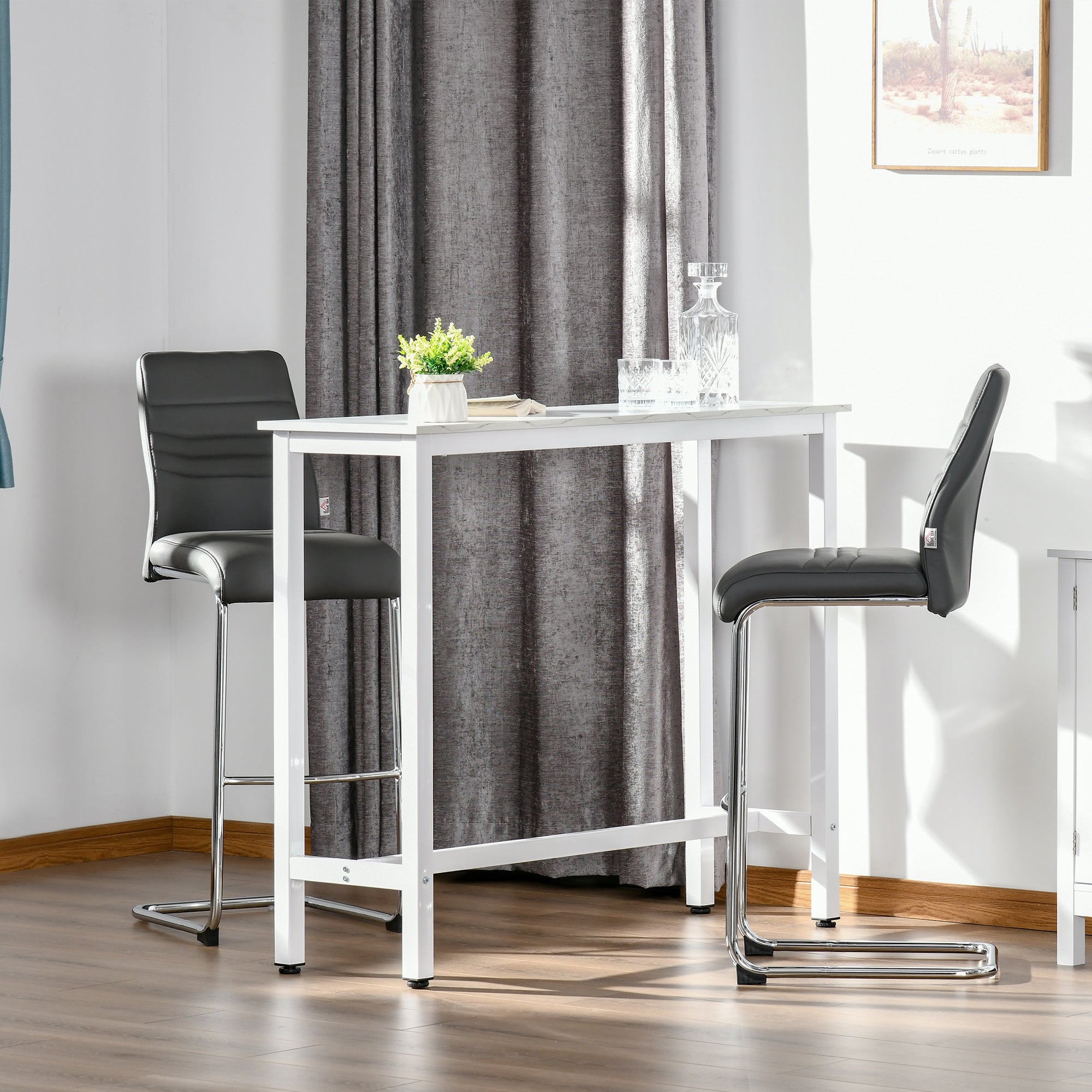 Mesa Alta de Bar Marmorizada 120x40x100cm Branco