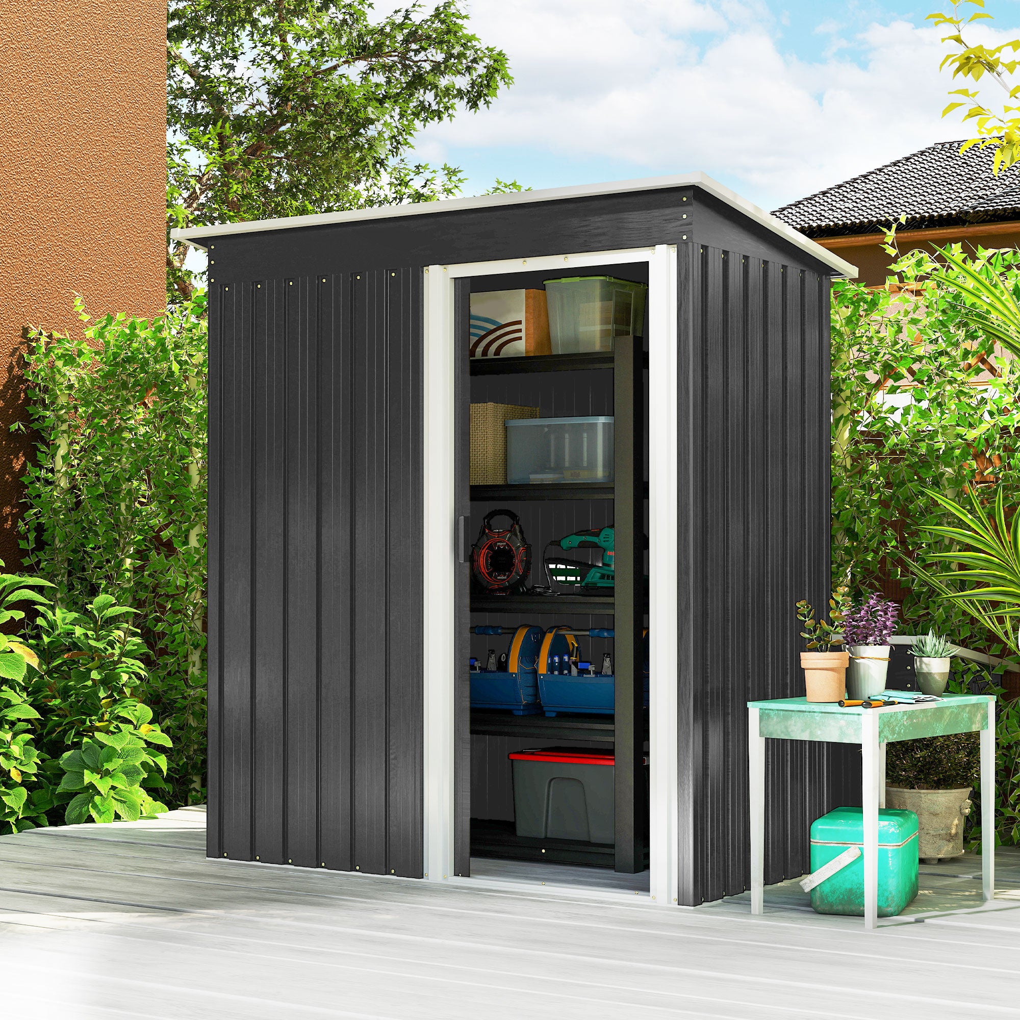 Abrigo de Jardim Exterior – 163x89x182 cm – Preto – Aço