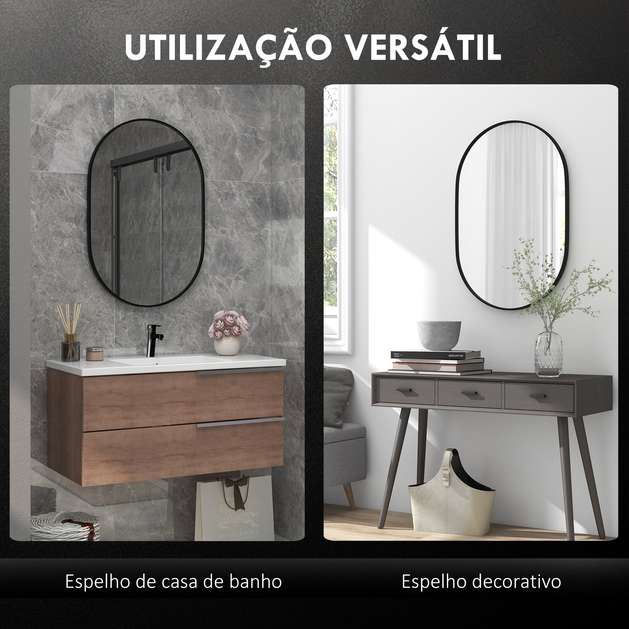 Espelho Ovalado Preto 60x90 cm - Decoração Elegante e Funcional
