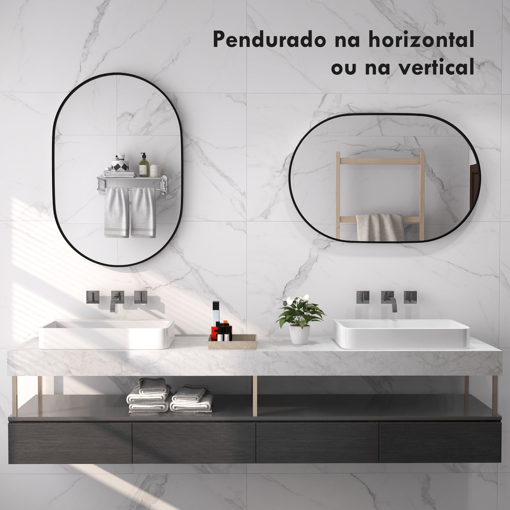 Espelho Ovalado Preto 60x90 cm - Decoração Elegante e Funcional