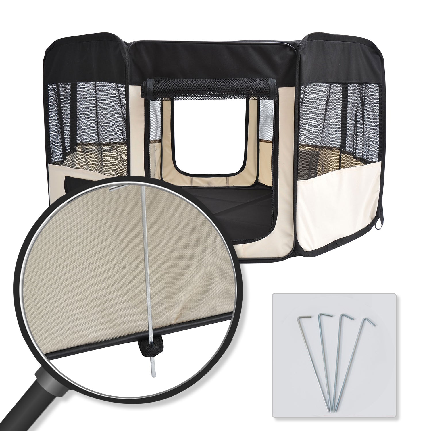 Parque para Animais de Estimação Ø114x58 cm Preto e Creme