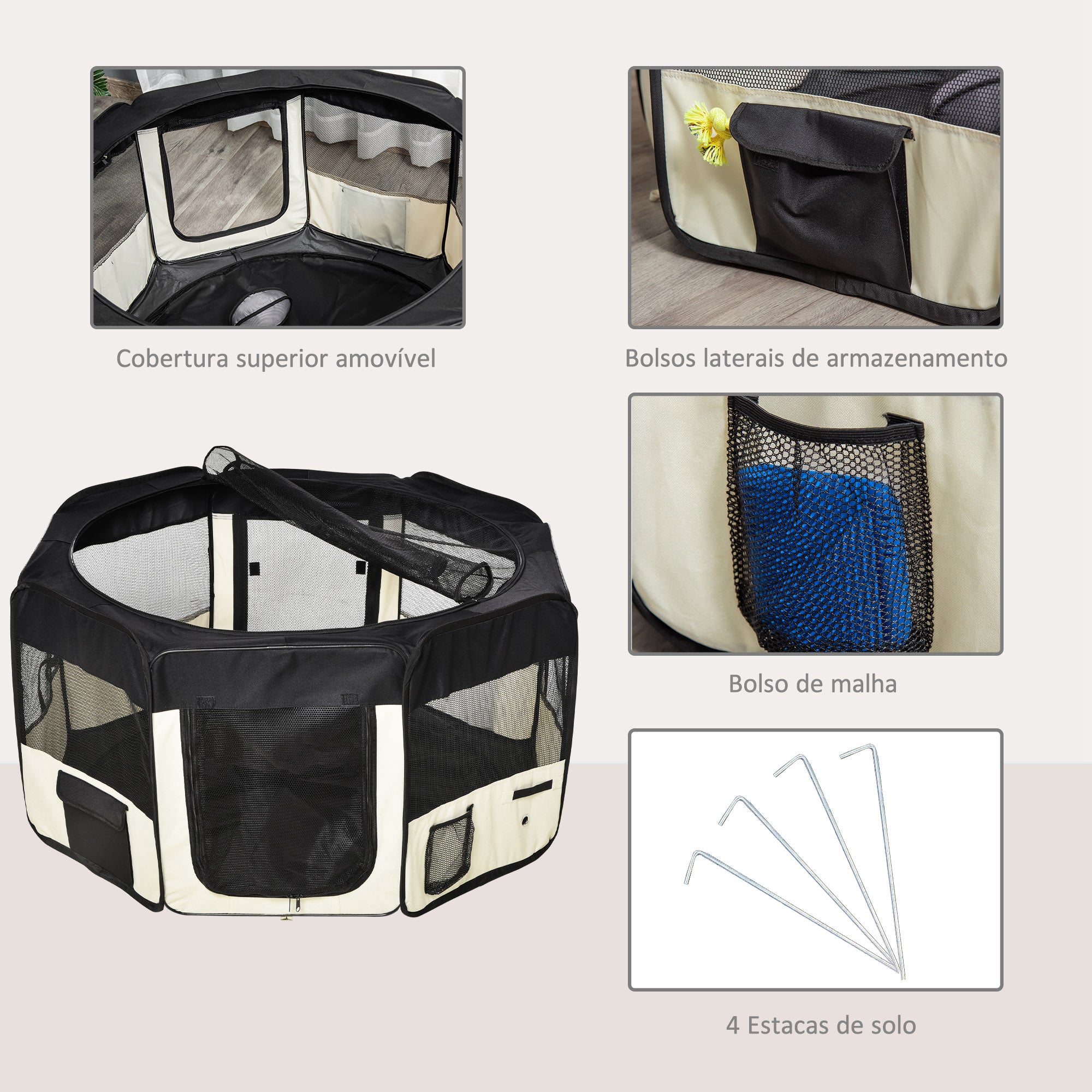 Parque para Animais de Estimação Ø114x58 cm Preto e Creme