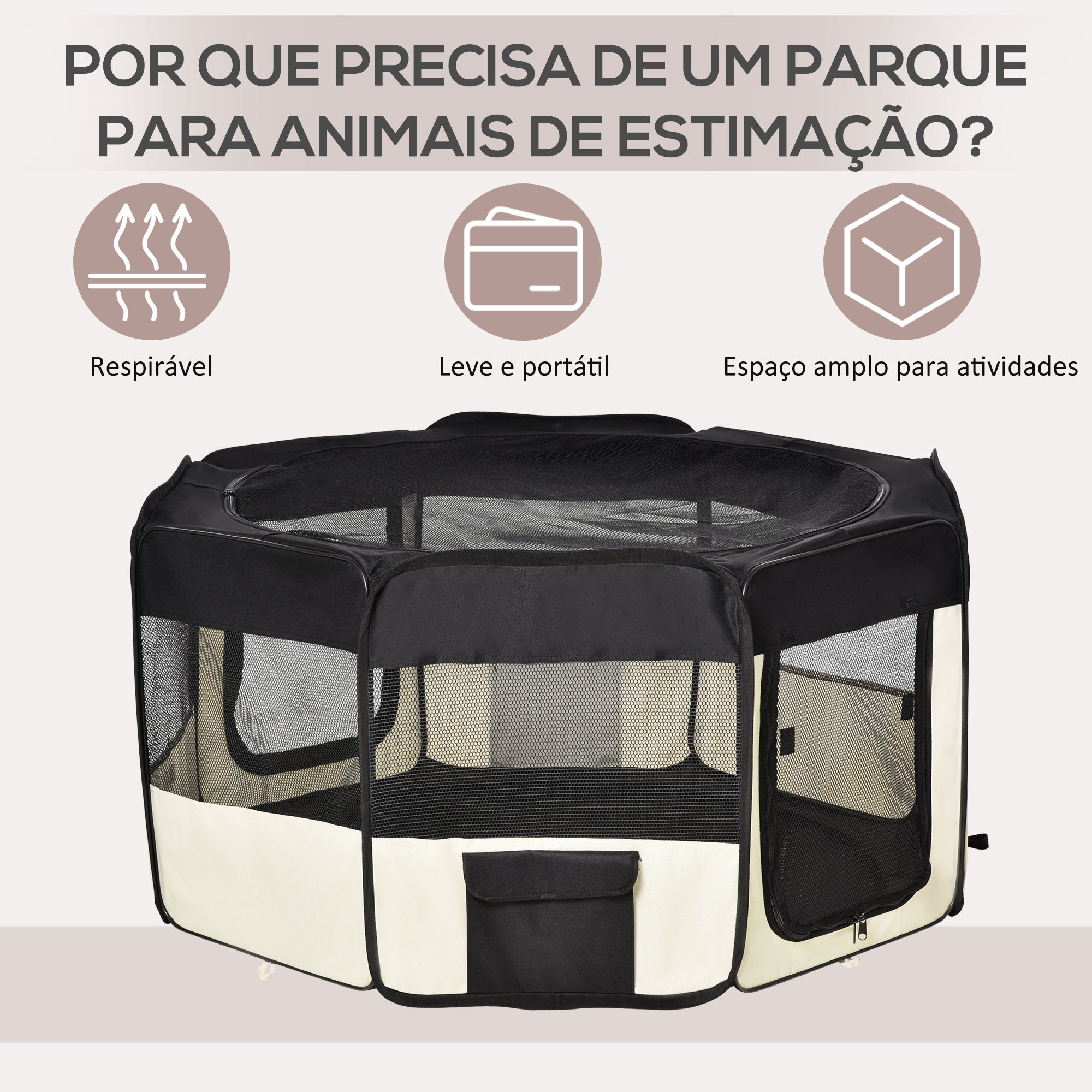 Parque para Animais de Estimação Ø114x58 cm Preto e Creme