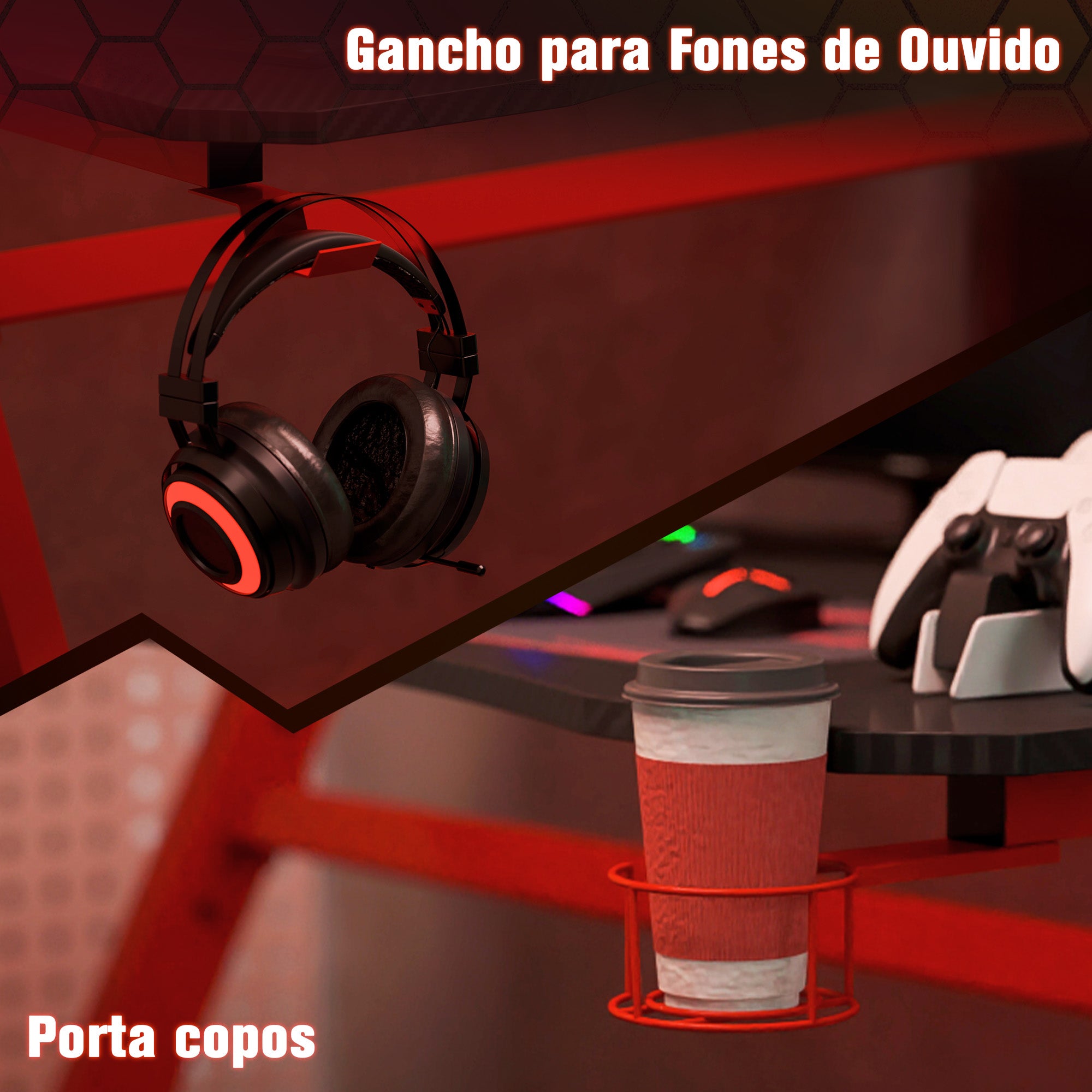 Secretária Gaming 120x65x74.5 cm - Vermelho e Preto