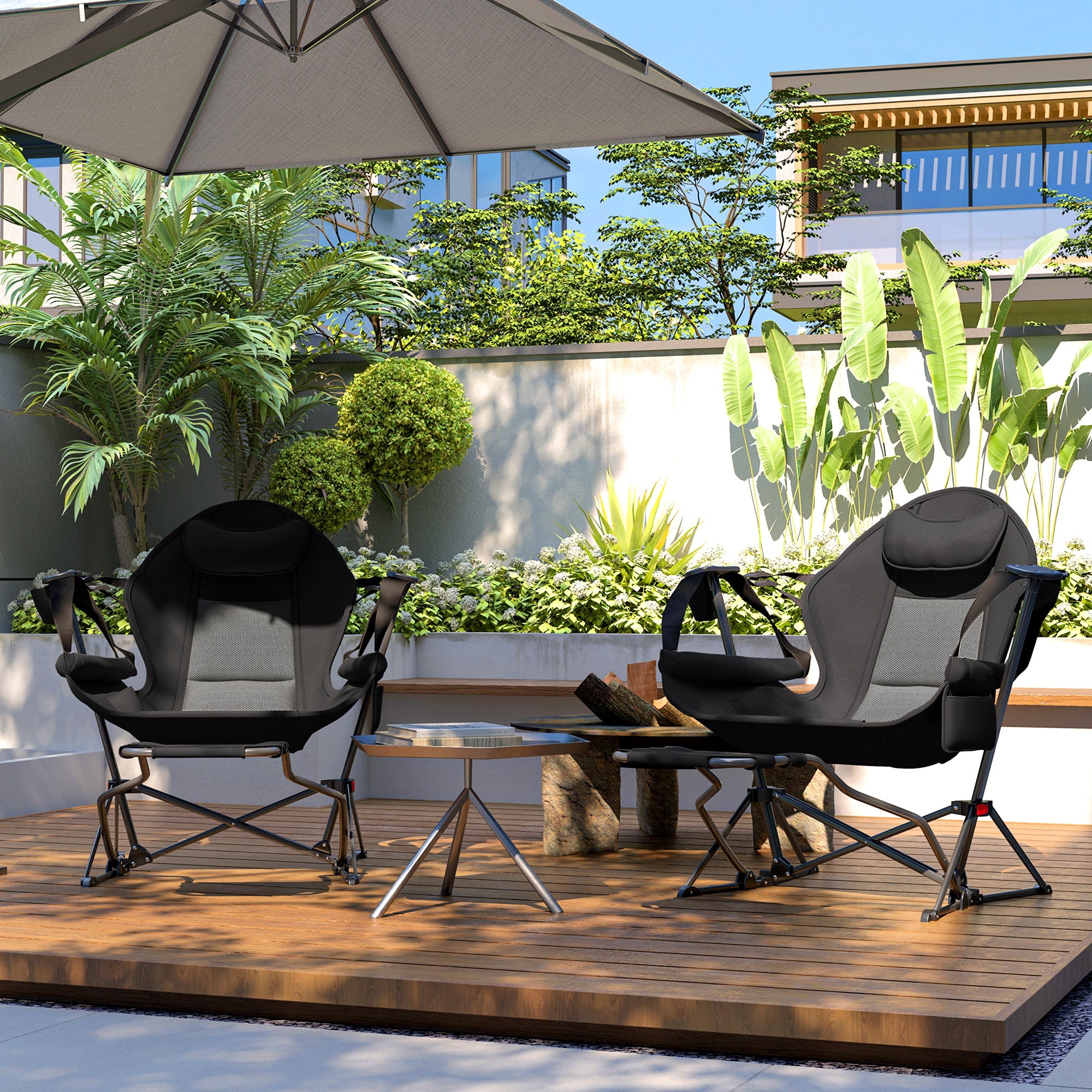 Conjunto de 2 Cadeiras Baloiço de Exterior Preto - 88x160x104 cm