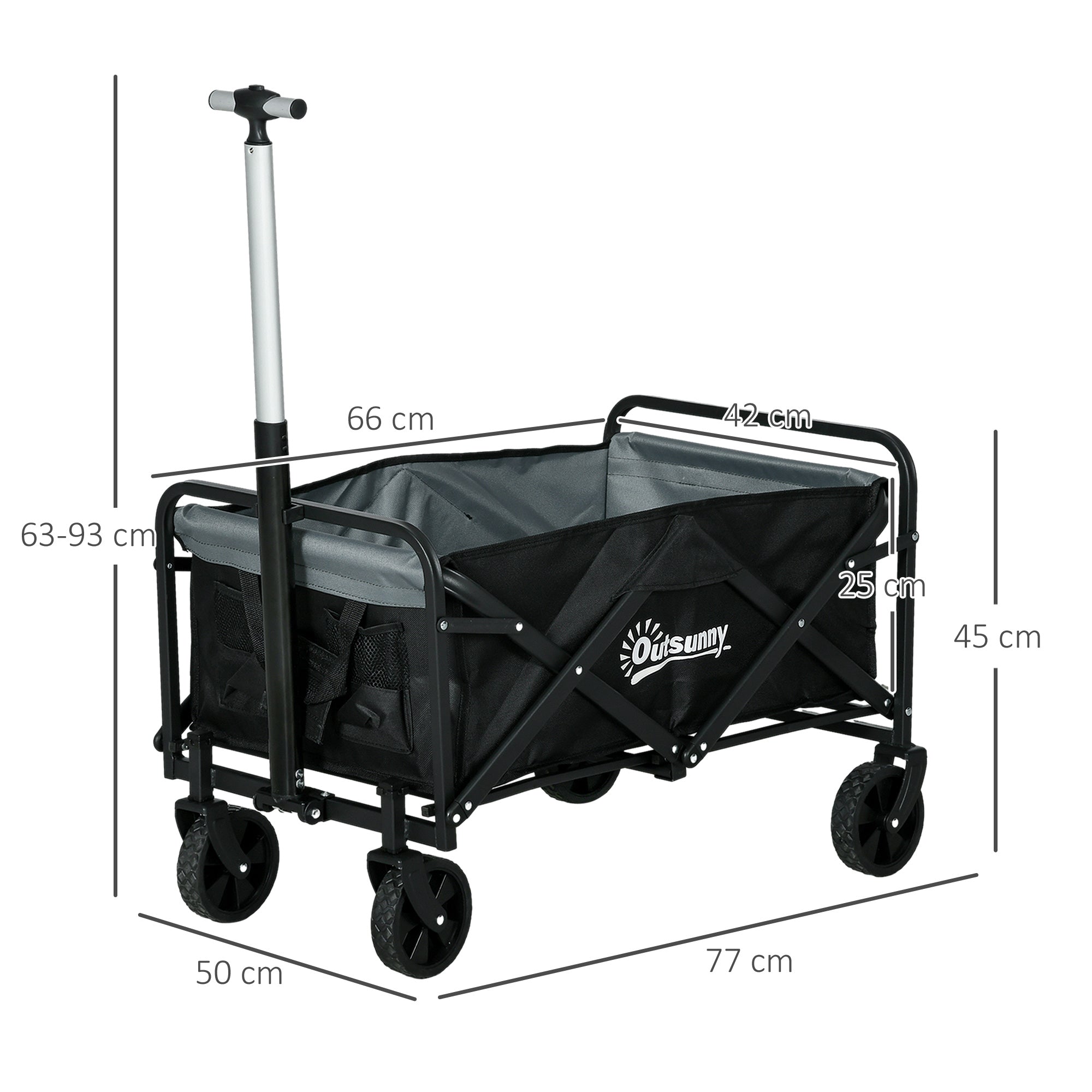 Carrinho de Transporte Dobrável 70 L Preto 77x50x63-93 cm
