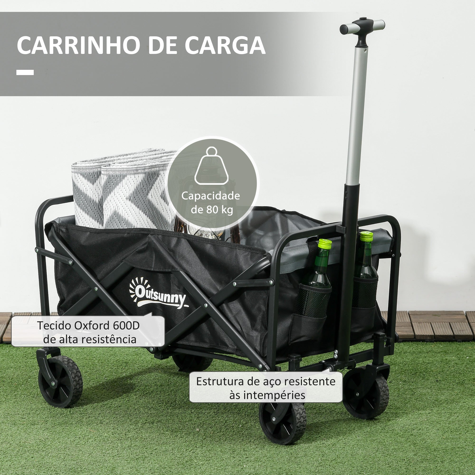 Carrinho de Transporte Dobrável 70 L Preto 77x50x63-93 cm