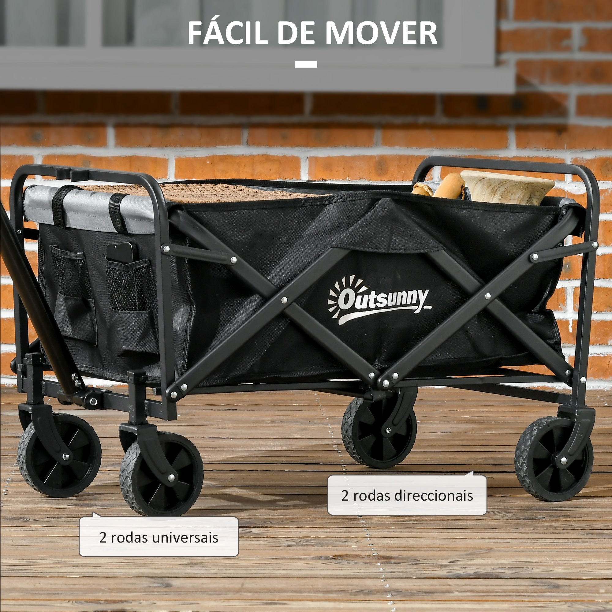 Carrinho de Transporte Dobrável 70 L Preto 77x50x63-93 cm