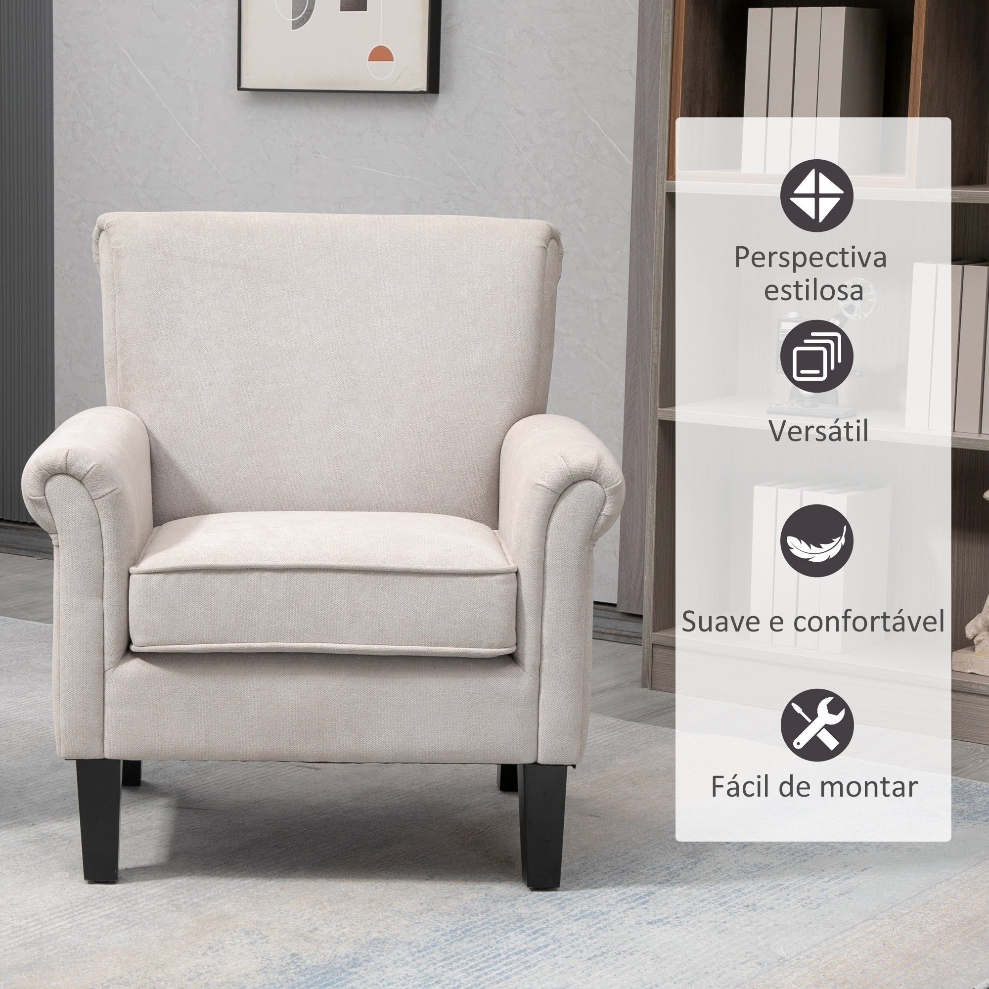 Poltrona Estofada Cinzenta 79x78x87cm - Conforto e Elegância para o seu Espaço