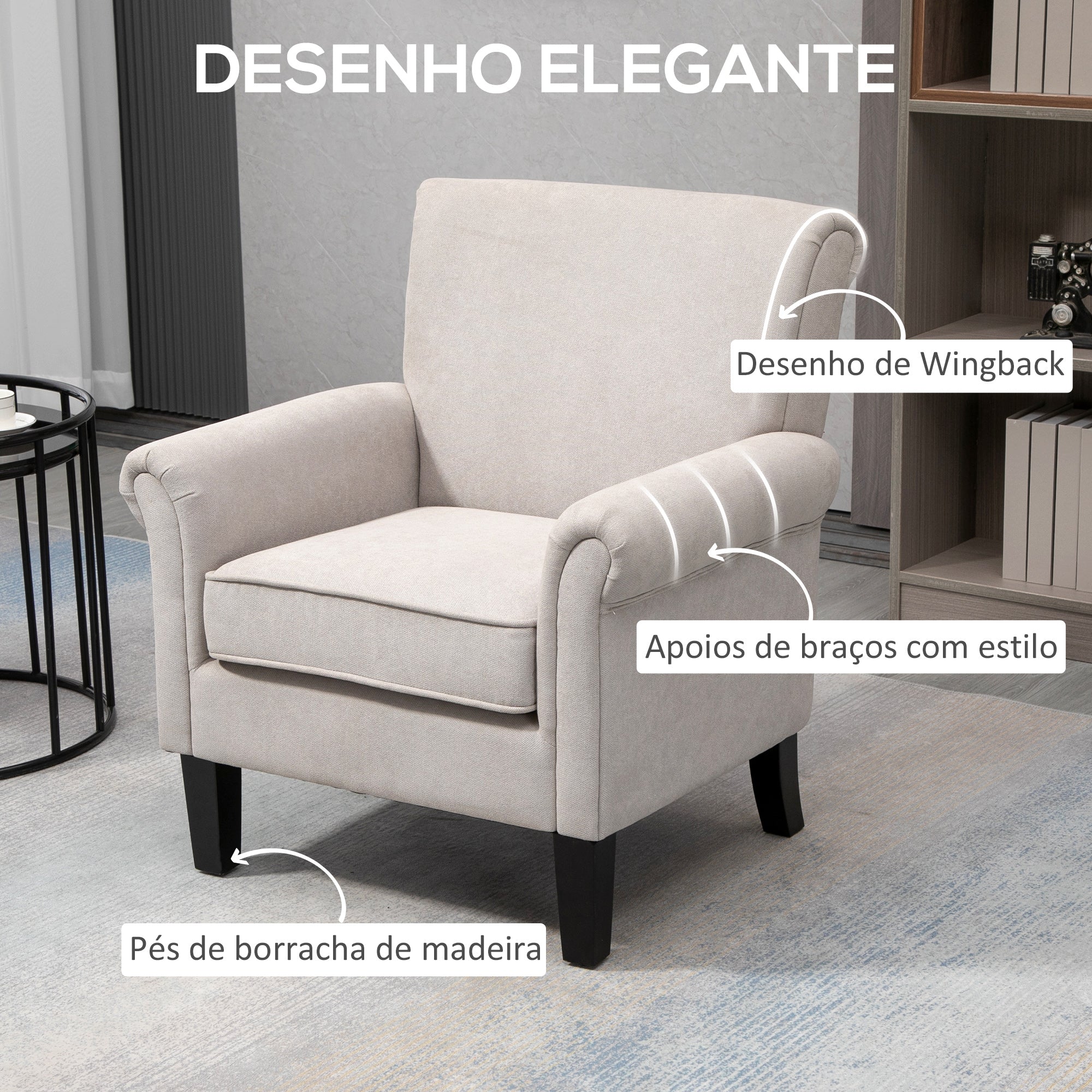 Poltrona Estofada Cinzenta 79x78x87cm - Conforto e Elegância para o seu Espaço