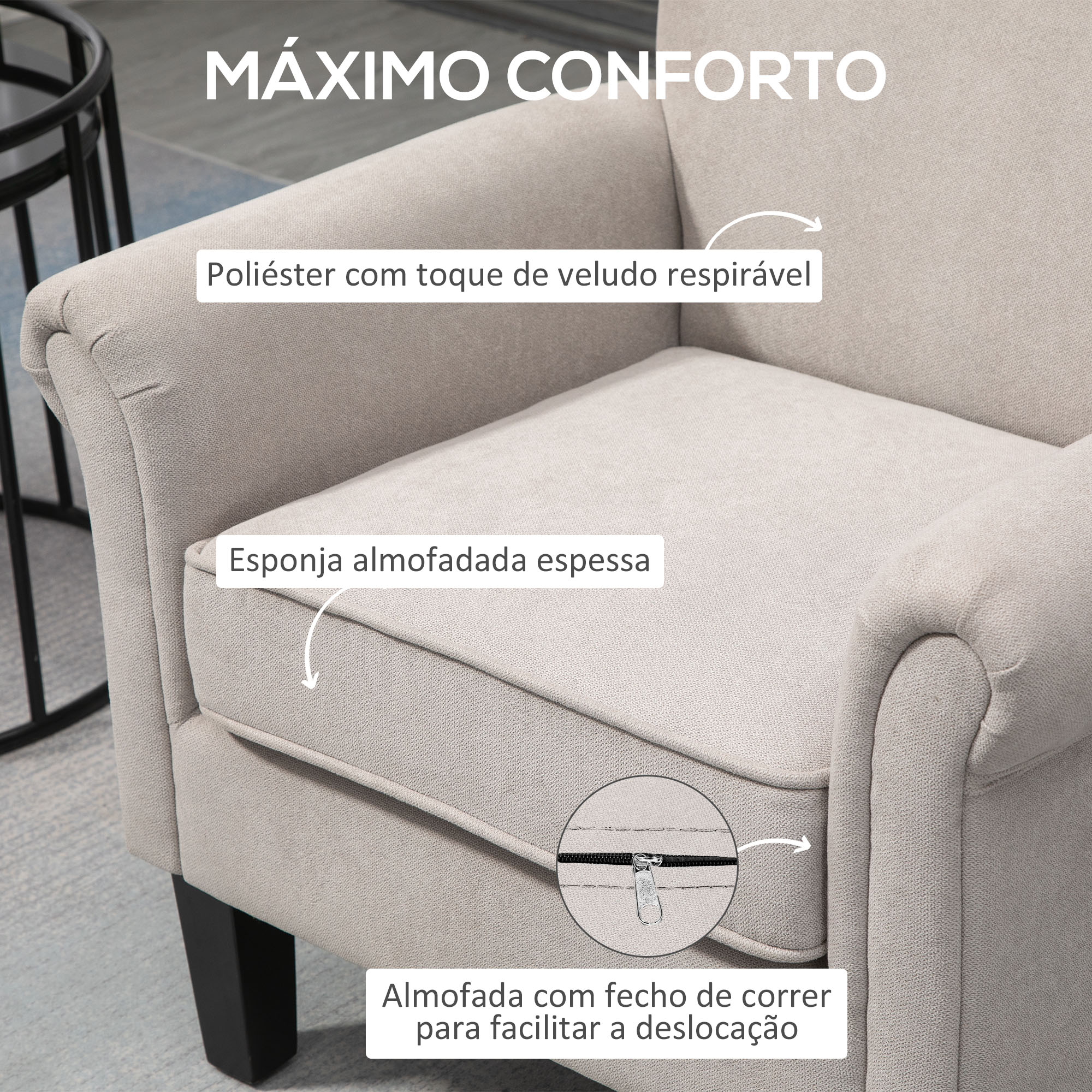 Poltrona Estofada Cinzenta 79x78x87cm - Conforto e Elegância para o seu Espaço