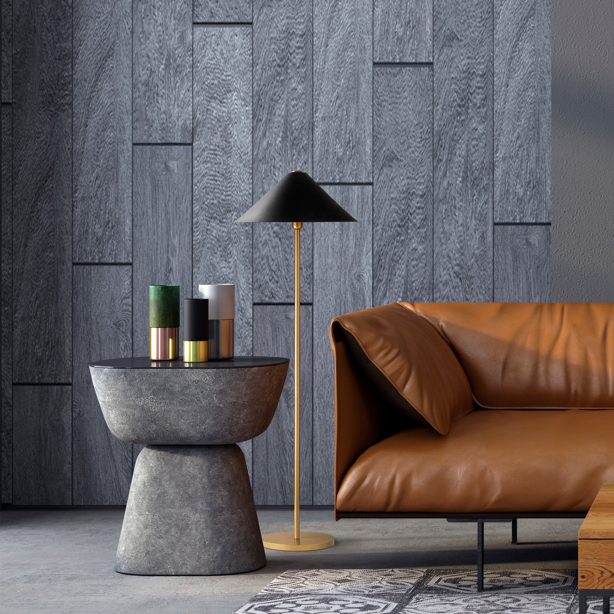 Candeeiro de Pé Elegante Dourada, Corpo de Metal, 46 x 46 x 150 cm | Base com 40 cm de Diâmetro, Soquete E27, Cabo de 200 cm | Iluminação Elegante para Decoração Moderna