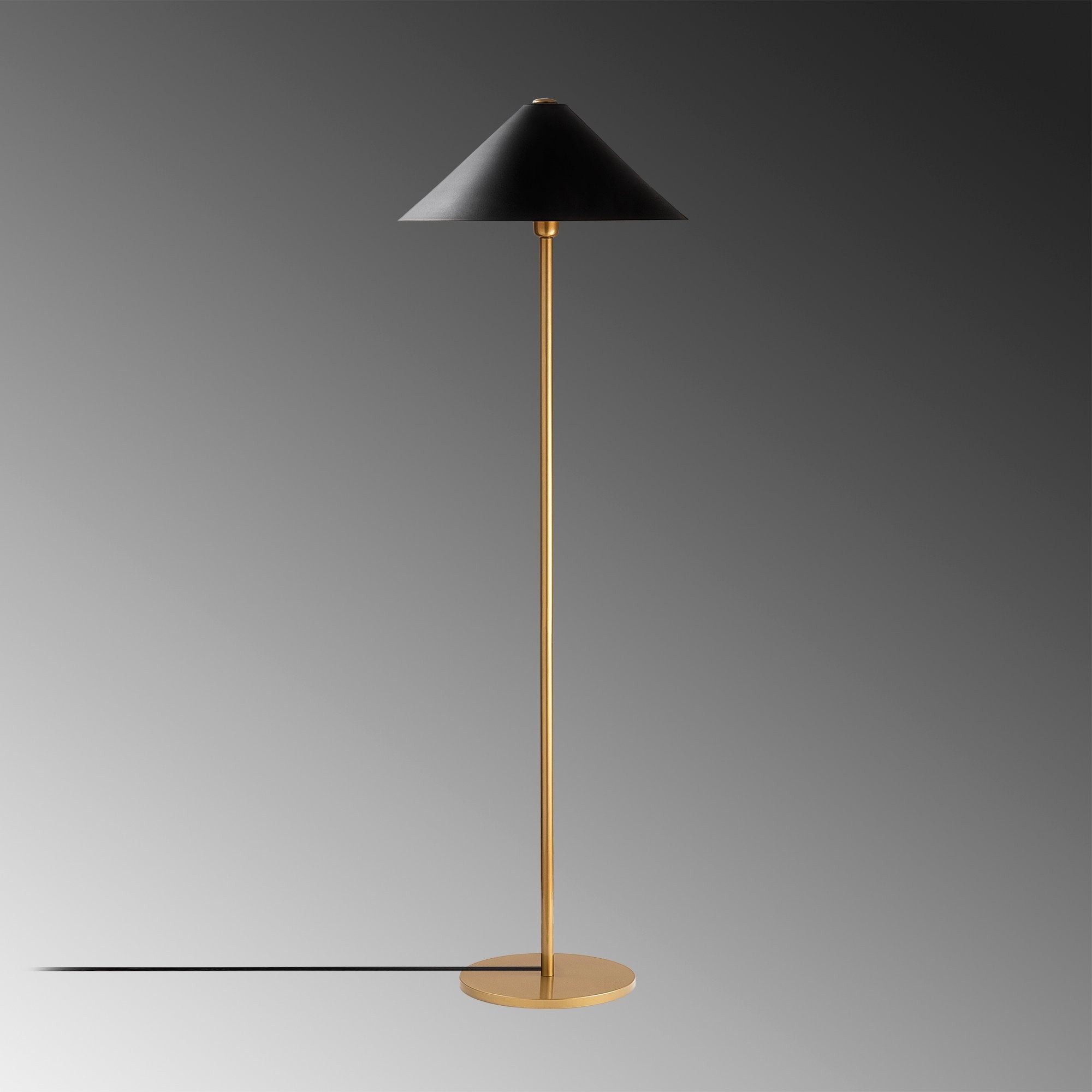 Candeeiro de Pé Elegante Dourada, Corpo de Metal, 46 x 46 x 150 cm | Base com 40 cm de Diâmetro, Soquete E27, Cabo de 200 cm | Iluminação Elegante para Decoração Moderna