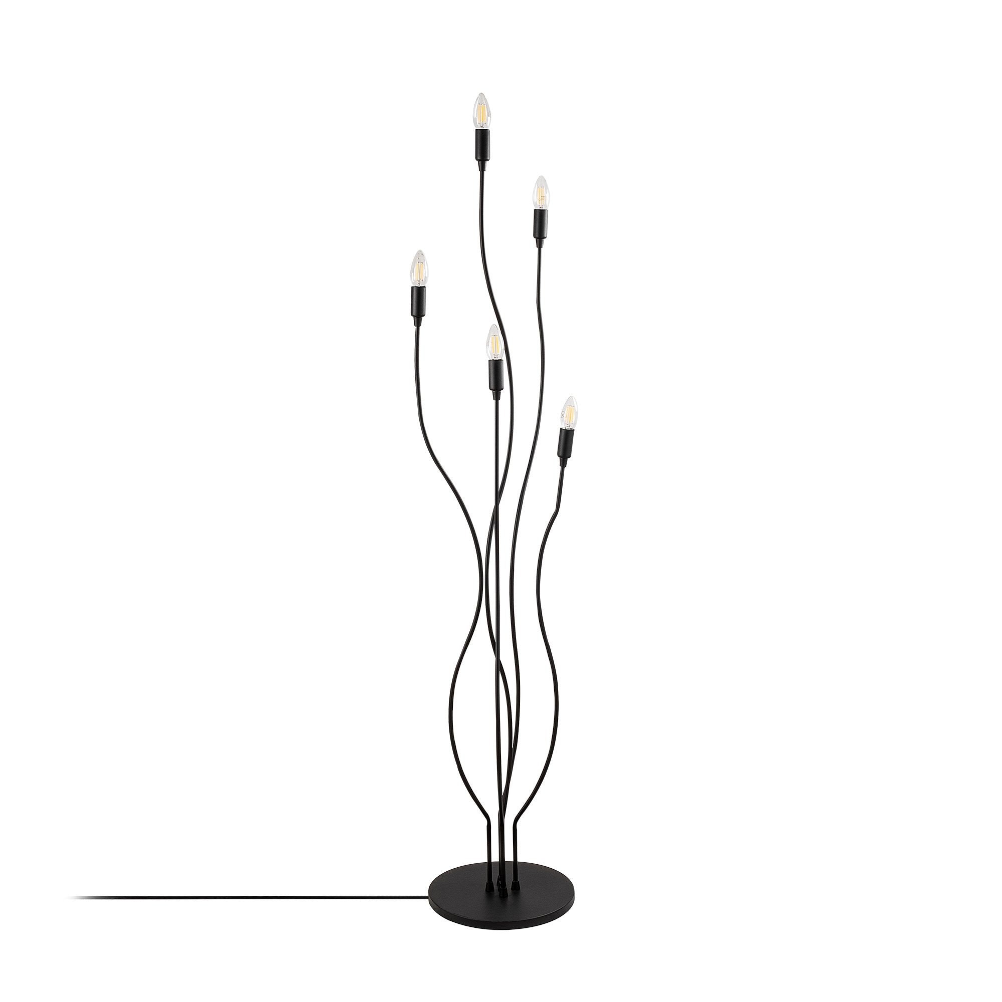 Candeeiro de Pé preta e elegante, corpo de metal, 35 x 35 x 155 cm | 5 soquetes E14, máx. 40 W | Design elegante para salas de estar e escritórios modernos, classificação IP20
