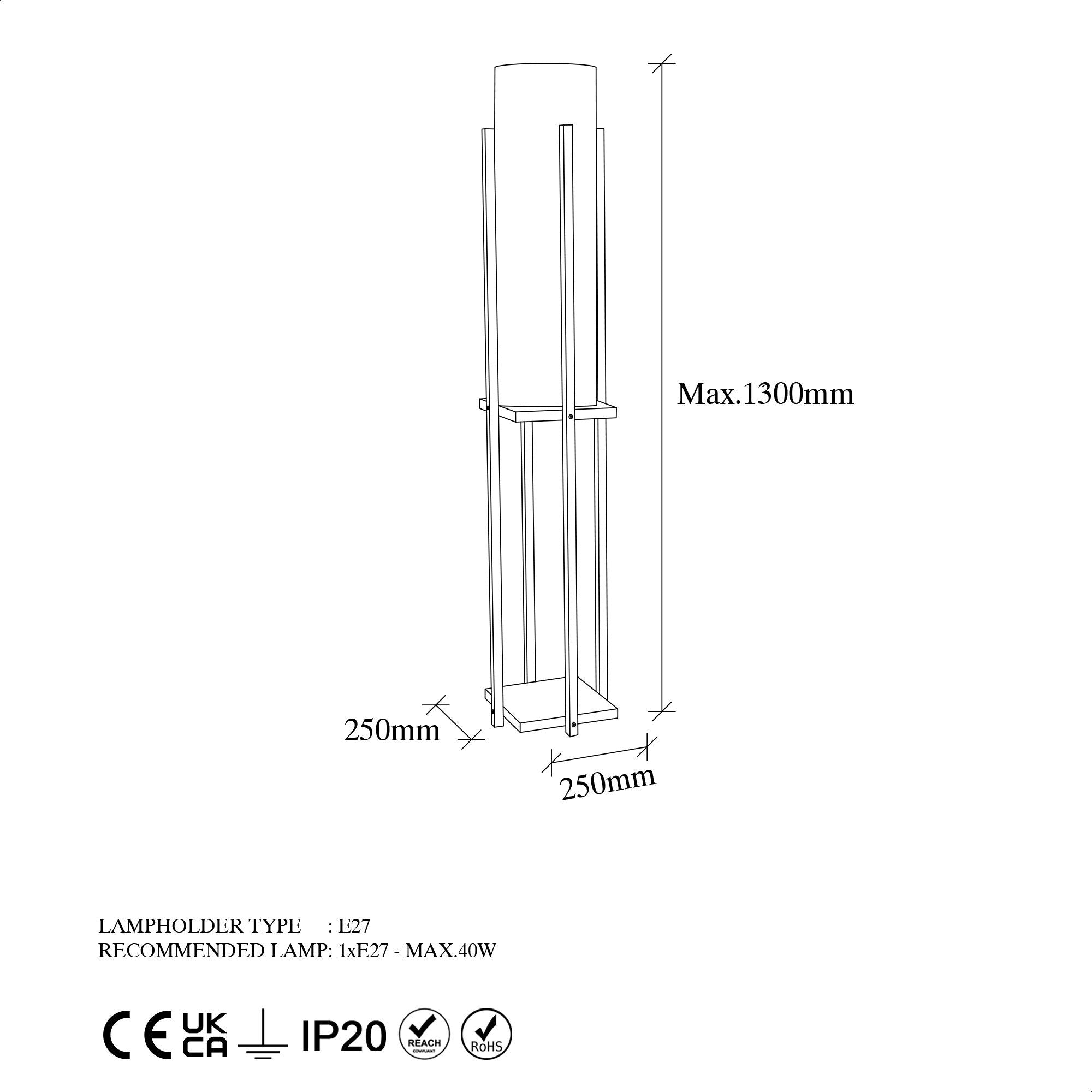 Candeeiro de Pé preta elegante, 64 cm de altura, cúpula de 20 cm, corpo de metal, soquete E27, 40 W máx., cabo de 400 cm, classificação IP20, perfeita para decoração moderna
