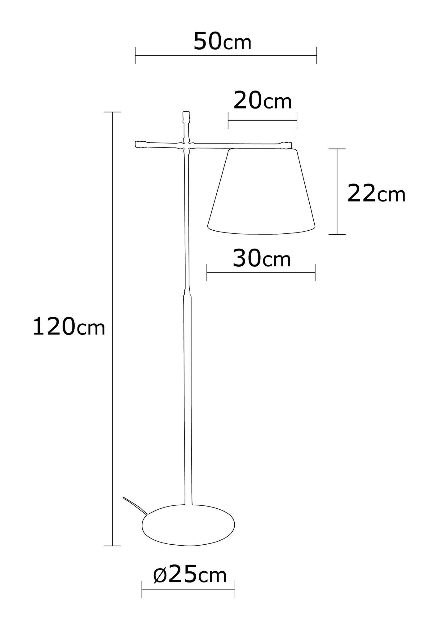 Candeeiro de Pé Preta Elegante, Corpo de Metal, 120 cm de Altura, Abajur de 50 cm, Soquete E27, Cabo de 350 cm | Iluminação Elegante para Espaços Modernos