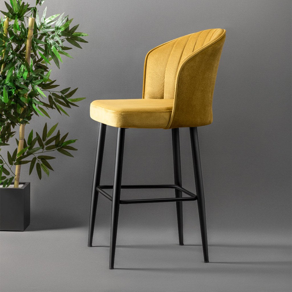 Conjunto de bancos de bar (4 peças) – 52cm largura – Amarelo e Preto – Painéis de partículas revestidos a melamina