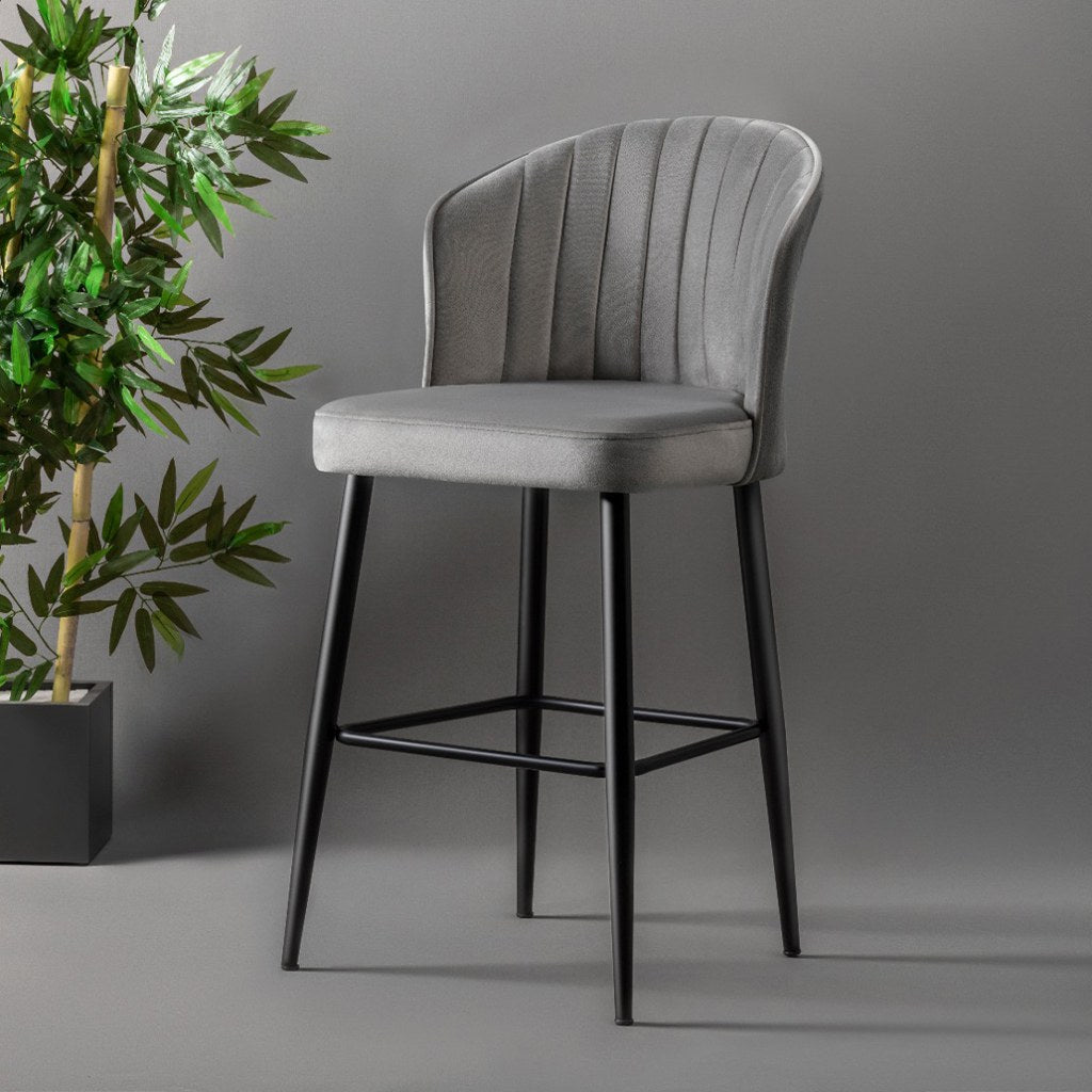 Conjunto de bancos de bar – 52 x 97 x 42 cm – Cinza e Preto – Painel de partículas revestido de melamina e tecido poliéster