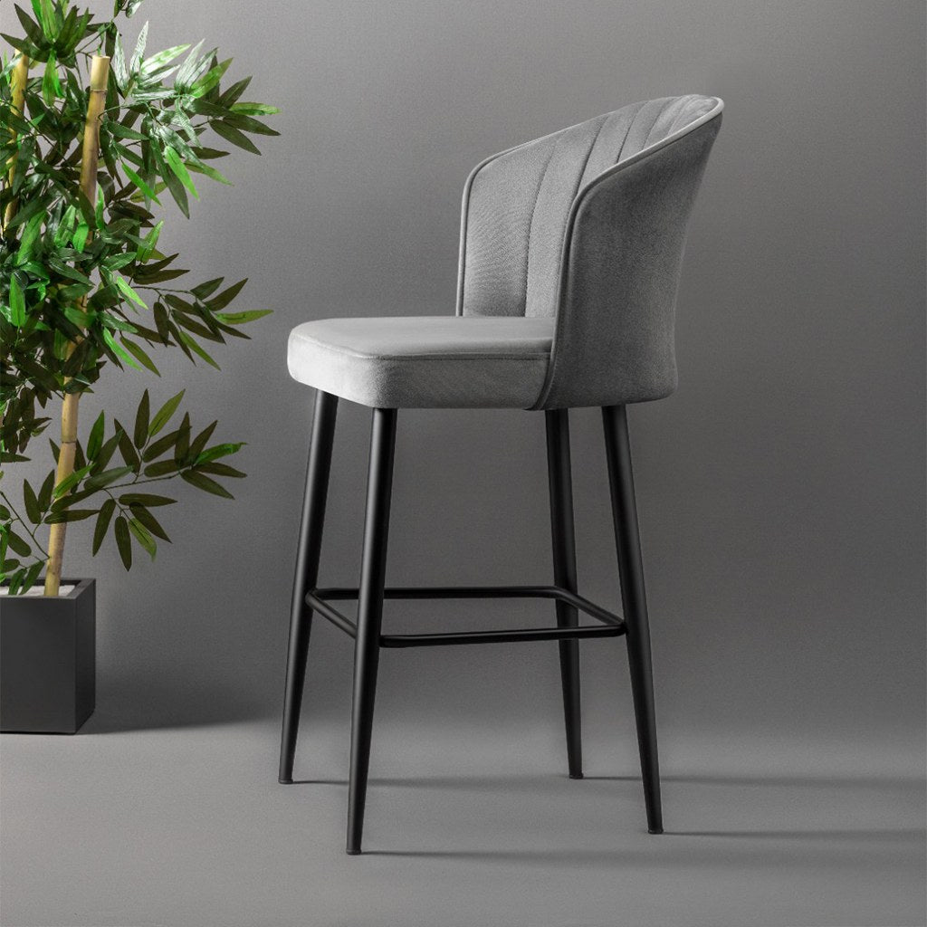 Conjunto de bancos de bar – 52 x 97 x 42 cm – Cinza e Preto – Painel de partículas revestido de melamina e tecido poliéster