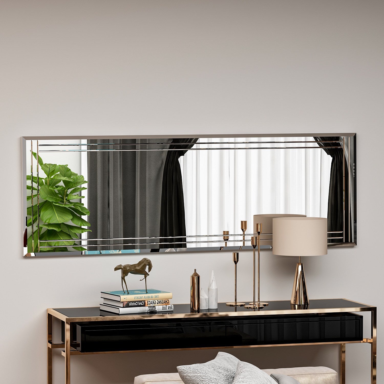 Espelho de cômoda branco elegante, 40 x 120 cm | 100% MDF, Flotal-E ecológico | Design de parede, perfeito para quartos e closets modernos
