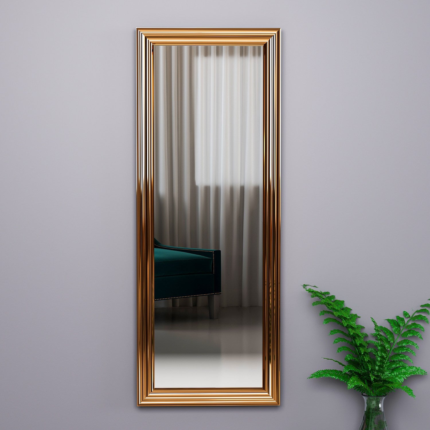 Espelho elegante com moldura de bronze, 40 x 105 x 3 cm | 100% MDF, espelho ecológico Flotal-E | Montável na parede, perfeito para decoração moderna