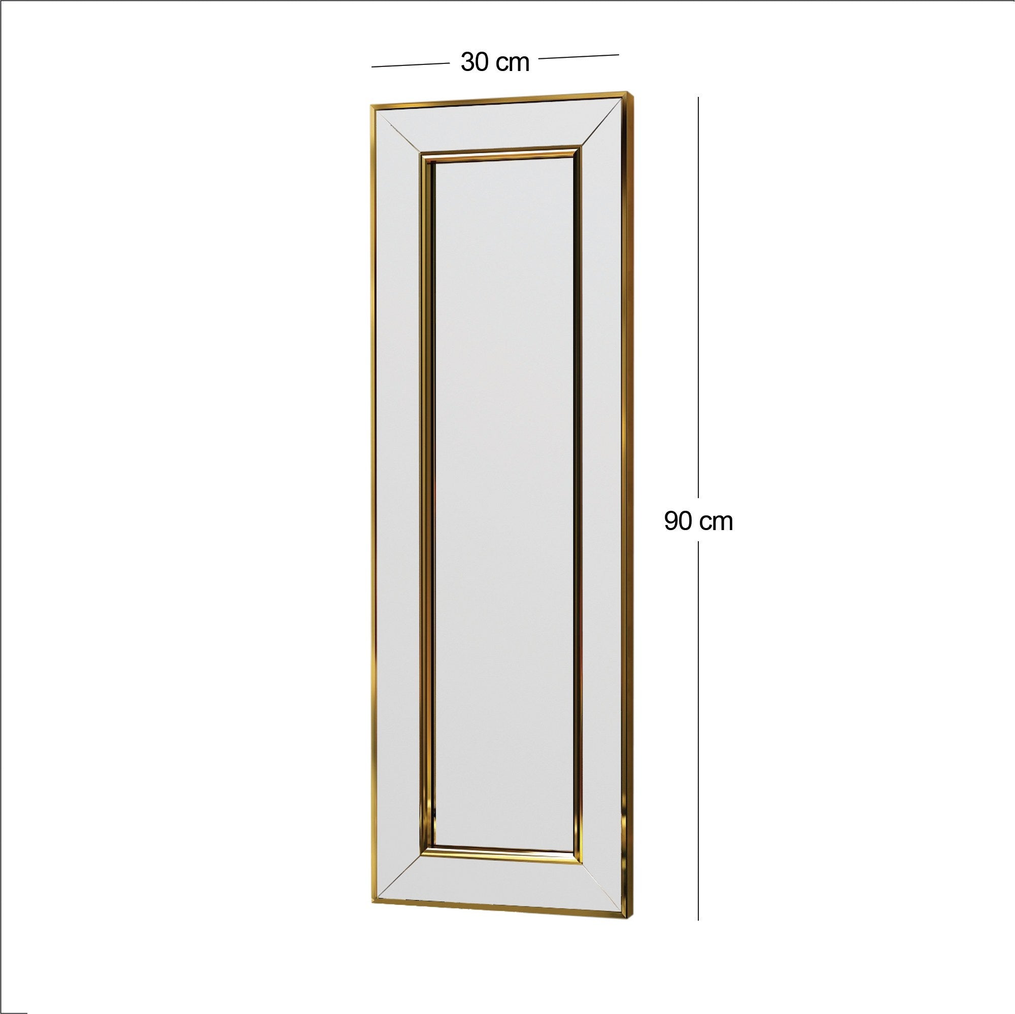 Espelho elegante com moldura dourada, 30 x 90 cm | 100% MDF, Flotal-E ecológico | Montável na parede, um complemento elegante para qualquer decoração de casa