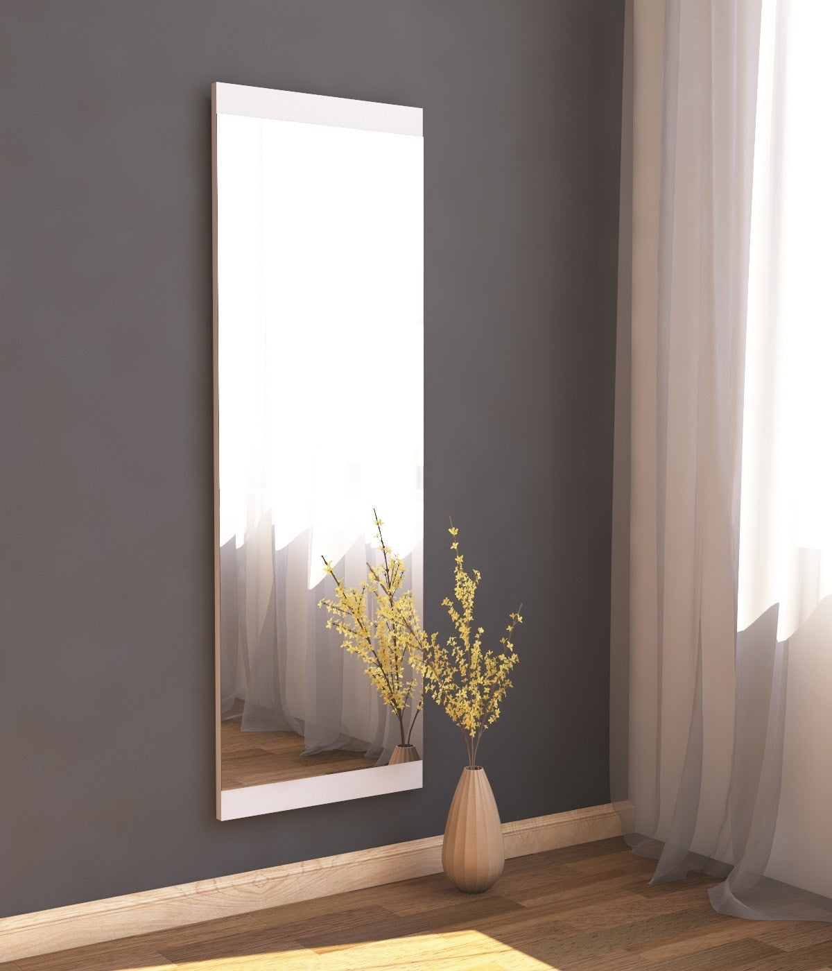 Espelho de Parede Elegante, 40 x 120 cm, 100% MDF, Flotal-E Ecológico, Acabamento Branco | Perfeito para Decoração Moderna e Espaços Funcionais