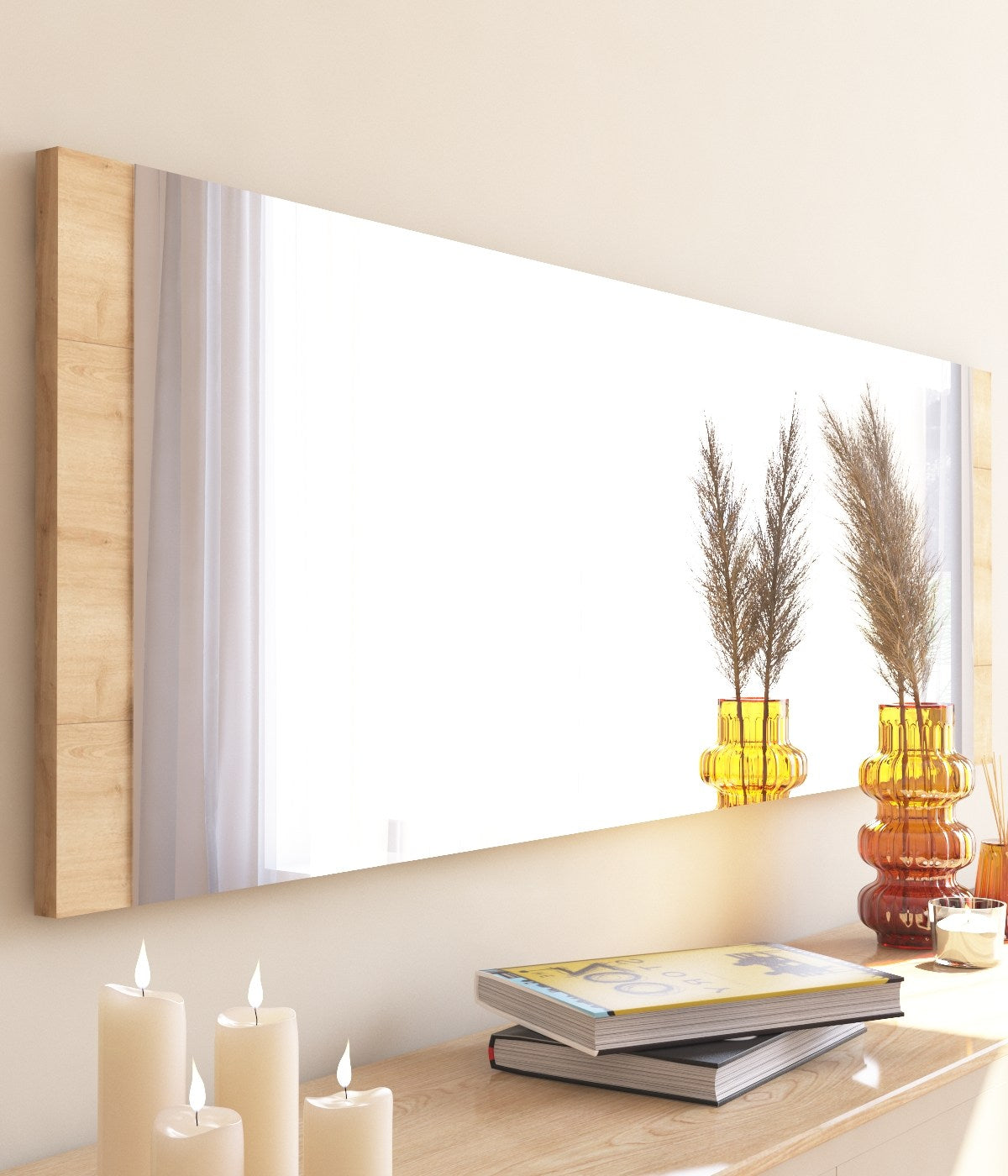Espelho de Parede Elegante, 40 x 120 cm, 100% MDF, Design Ecológico Flotal-E, Cor Natural | Perfeito para Decoração de Casa e Espaços Modernos