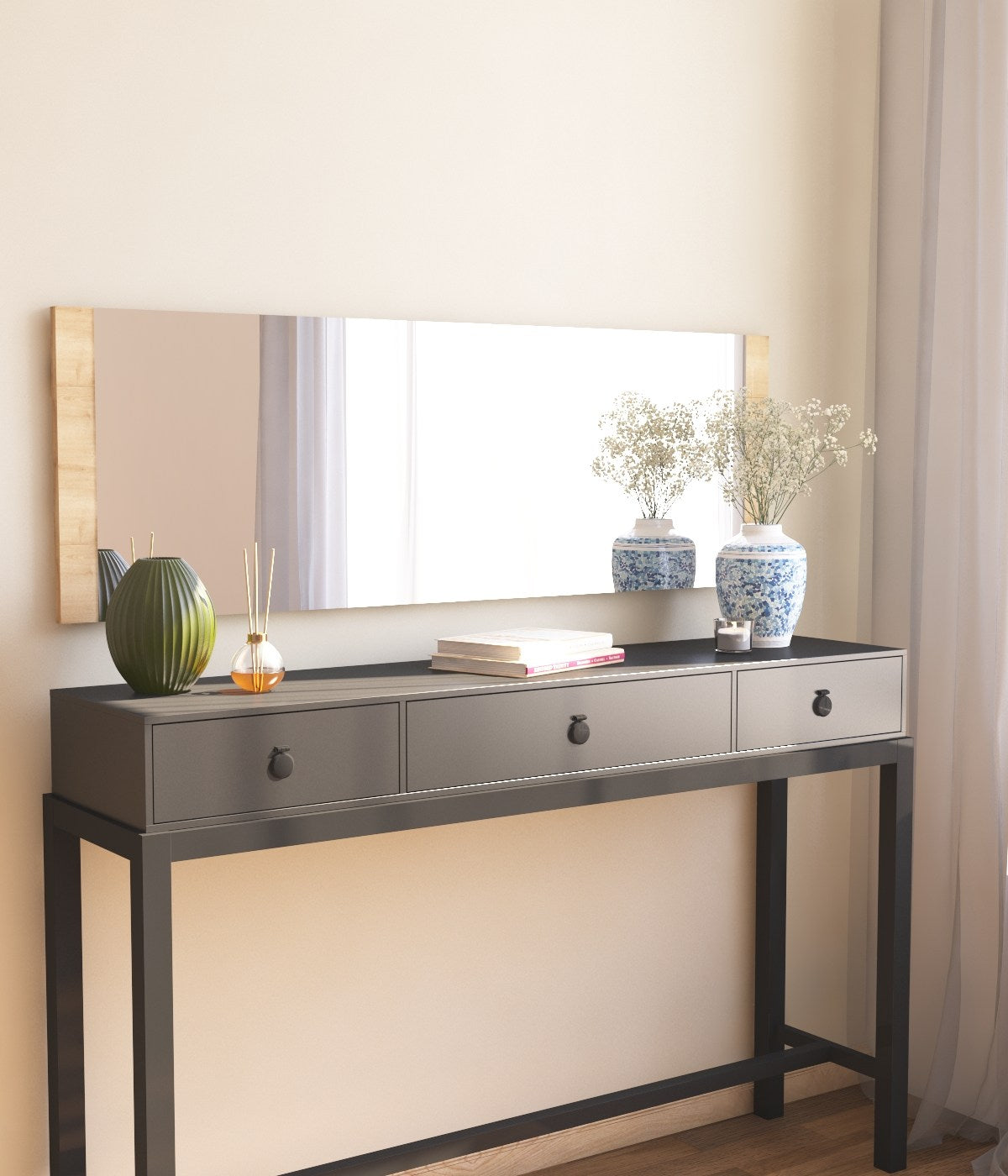Espelho de Parede Elegante, 40 x 120 cm, 100% MDF, Design Ecológico Flotal-E, Cor Natural | Perfeito para Decoração de Casa e Espaços Modernos